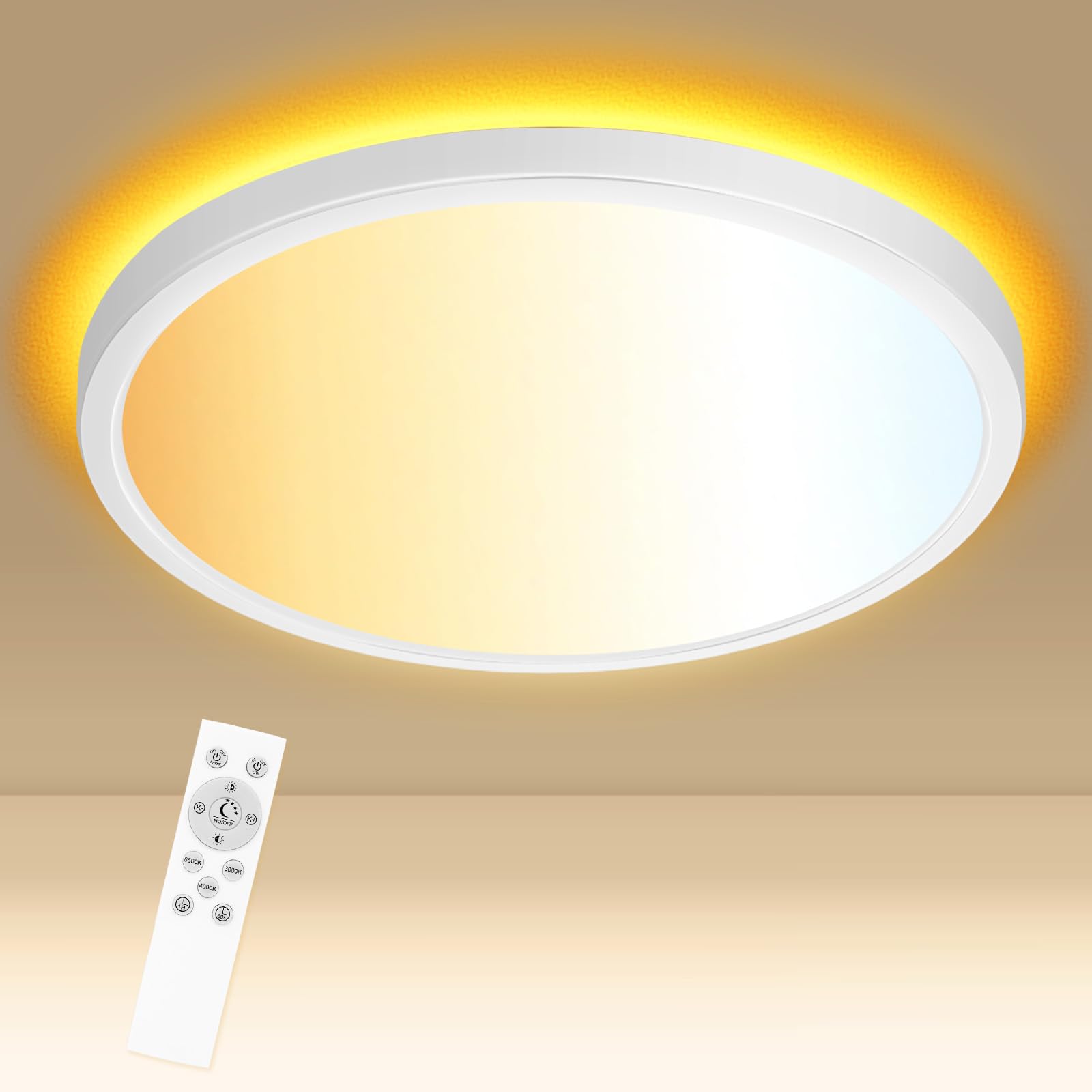 Libtit 12 Inch White Led Ceiling Light With Night Light 1800K, 3000K/4000K/6500K Dimmable Flush Mount Ceiling Lamp With Remote C