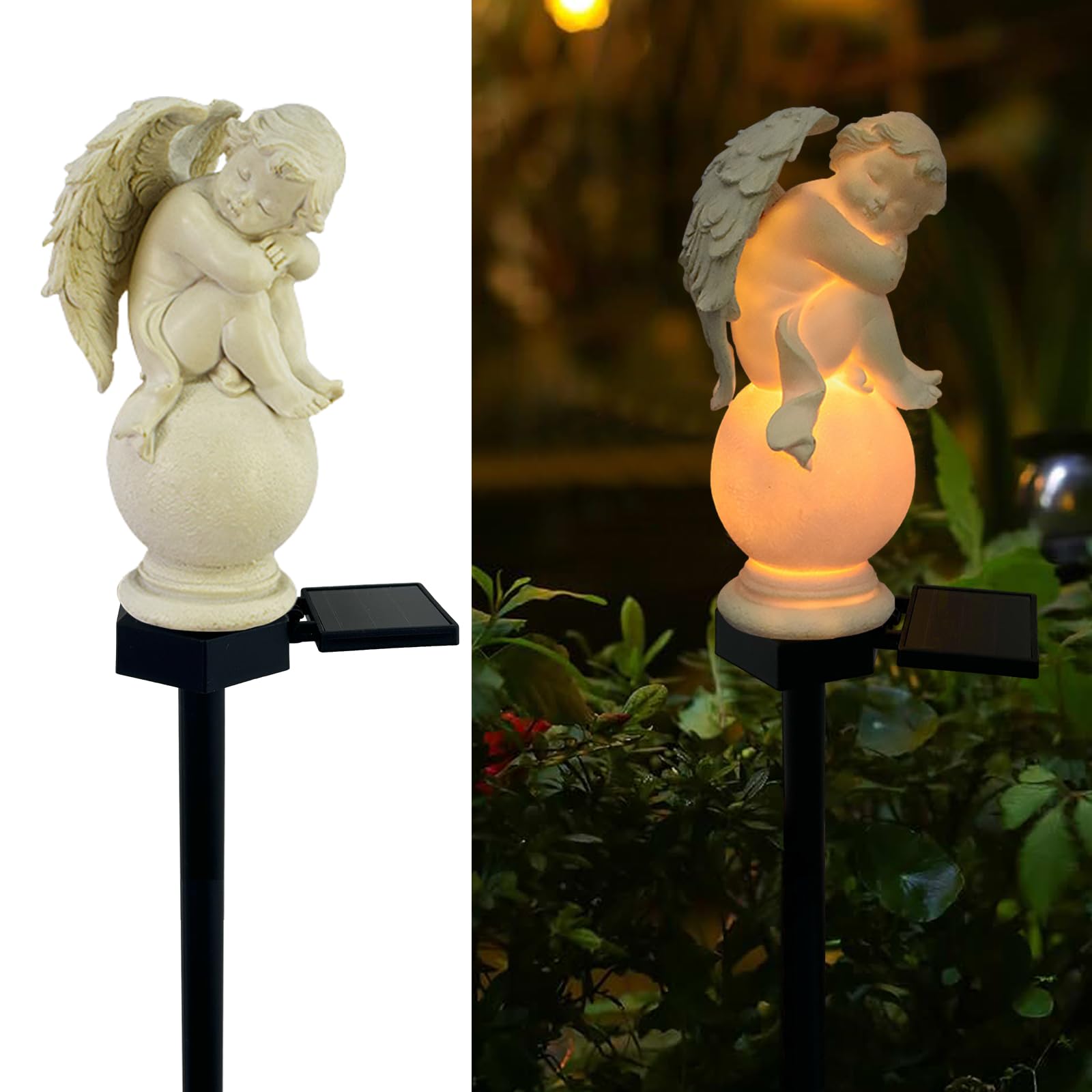 LAIAMER Solar Light - Waterproof Resin Garden Angel Statue, Sleeping Angel for Outdoor Patio, Yard, Lawn, Gravesite Decor