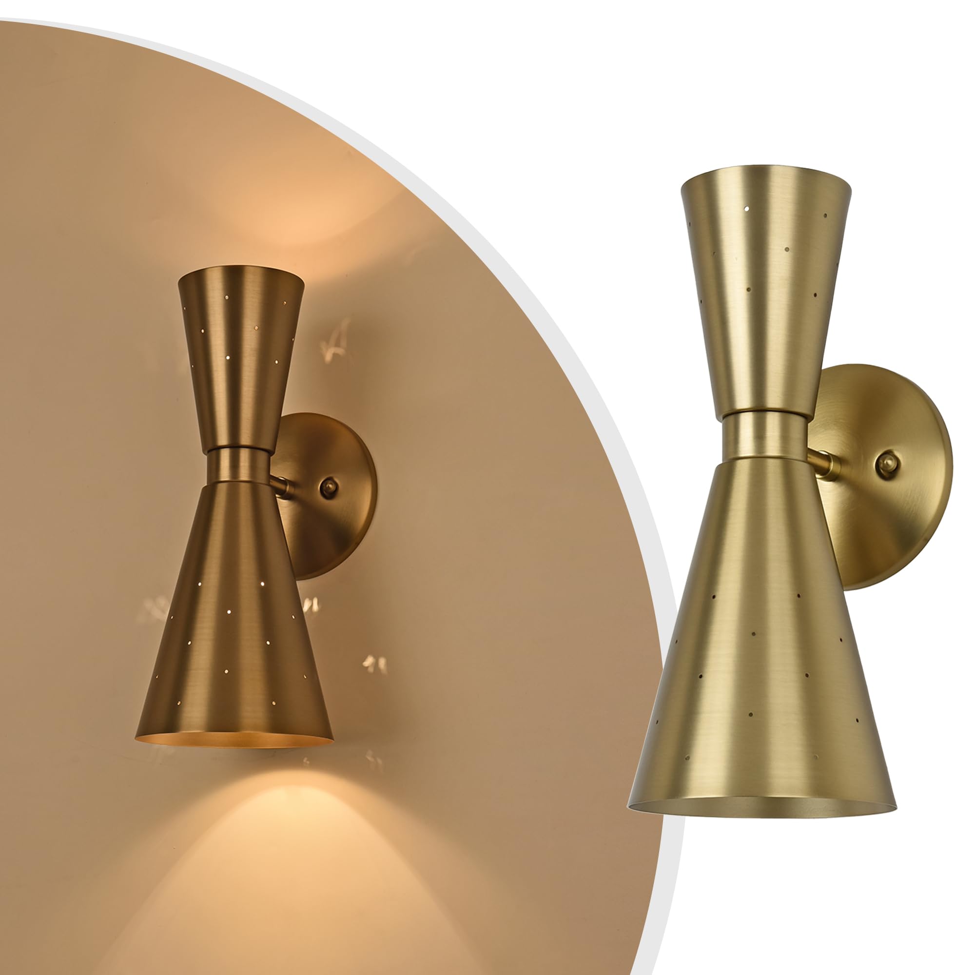 Merbotin Brass Wall Sconce, Mid Century Modern, E12 Base, Hardwired, Model BG800219-2G-UL