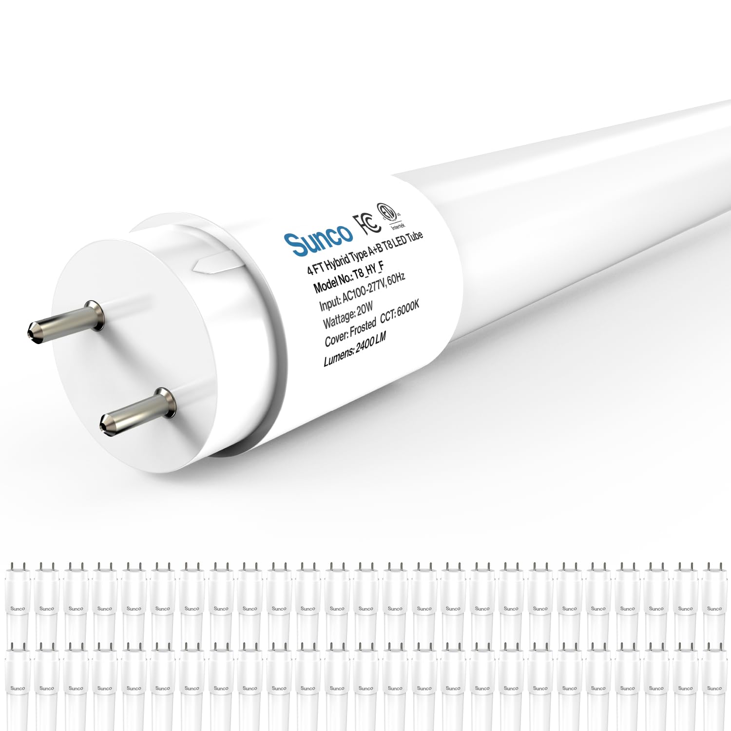 Sunco 50 Pack T8 Led Bulbs 4 Foot, 48 Inch Tube Light Bulbs Fluorescent Replacement, Single Or Double Ended Hybrid Type A+B, 240