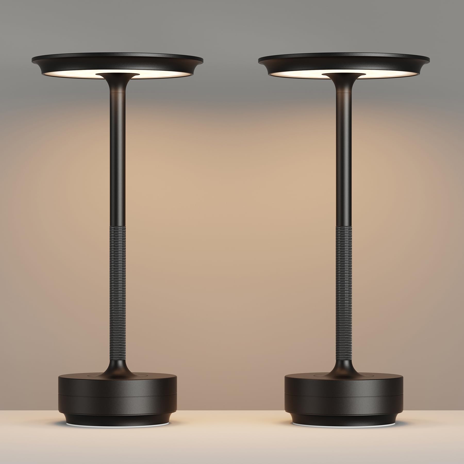 FDIDC 2 Pack Rechargeable Cordless Table Lamps, Portable 5000mAh LED Table Light, 3 Color Stepless Dimming Battery Powered Metal