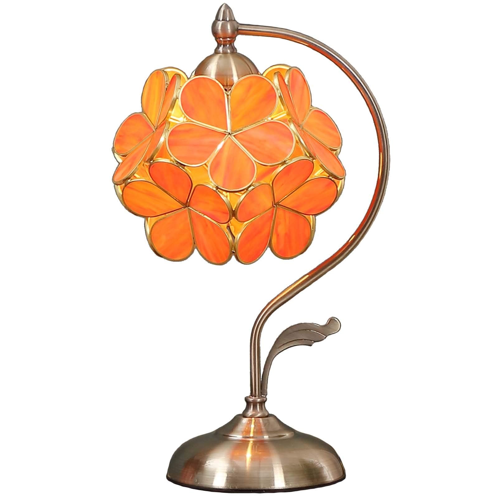 Bieye L10753 Tiffany Style Stained Glass Flower Petal Table Lamp with Brass Base for Home D  cor (Orange, 8'' Cherry Blossom)