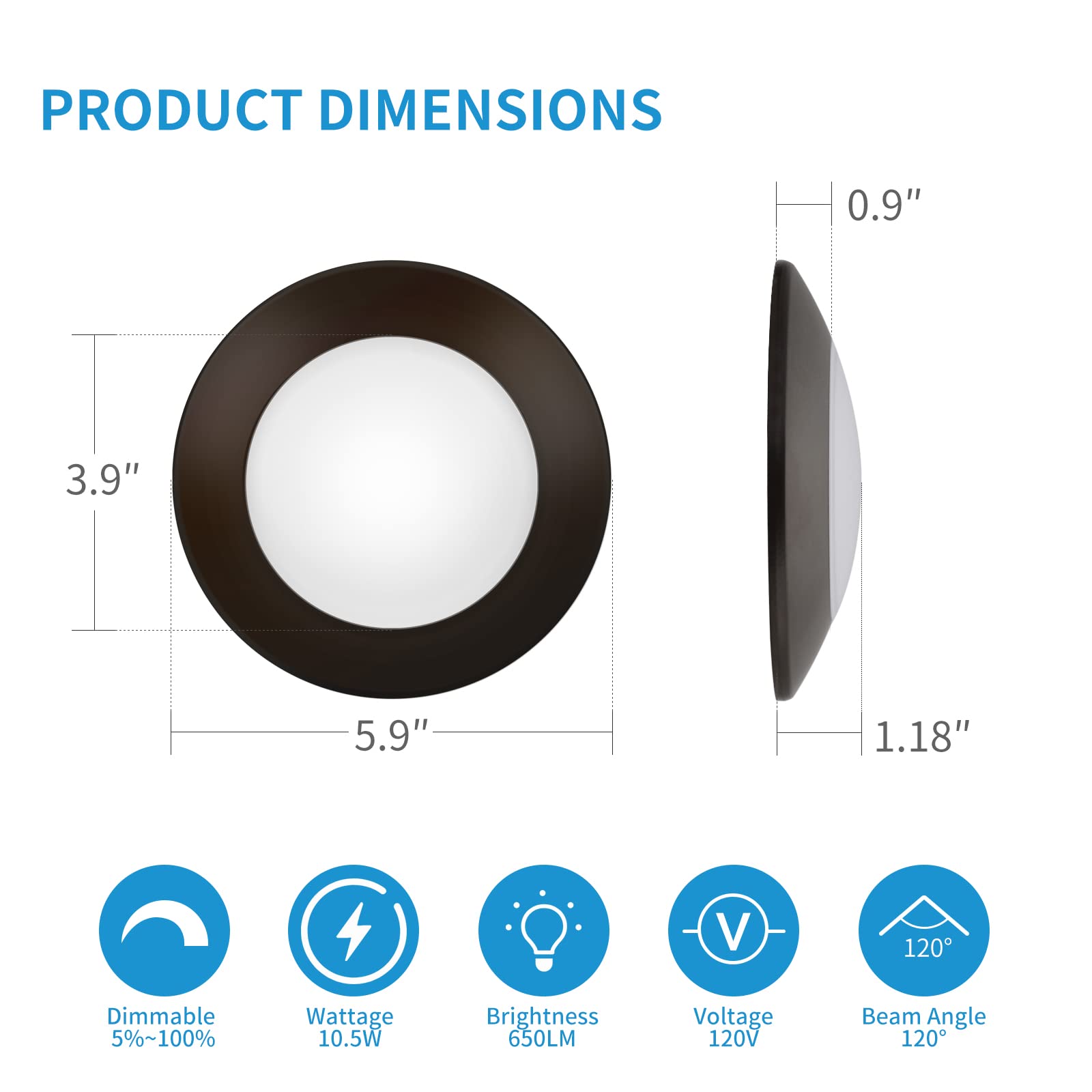 ECOELER 4 Pack Dimmable LED Recessed Lights, 10.5W 4" Brown, 4000K Cool White, Energy Star & ETL-Listed,