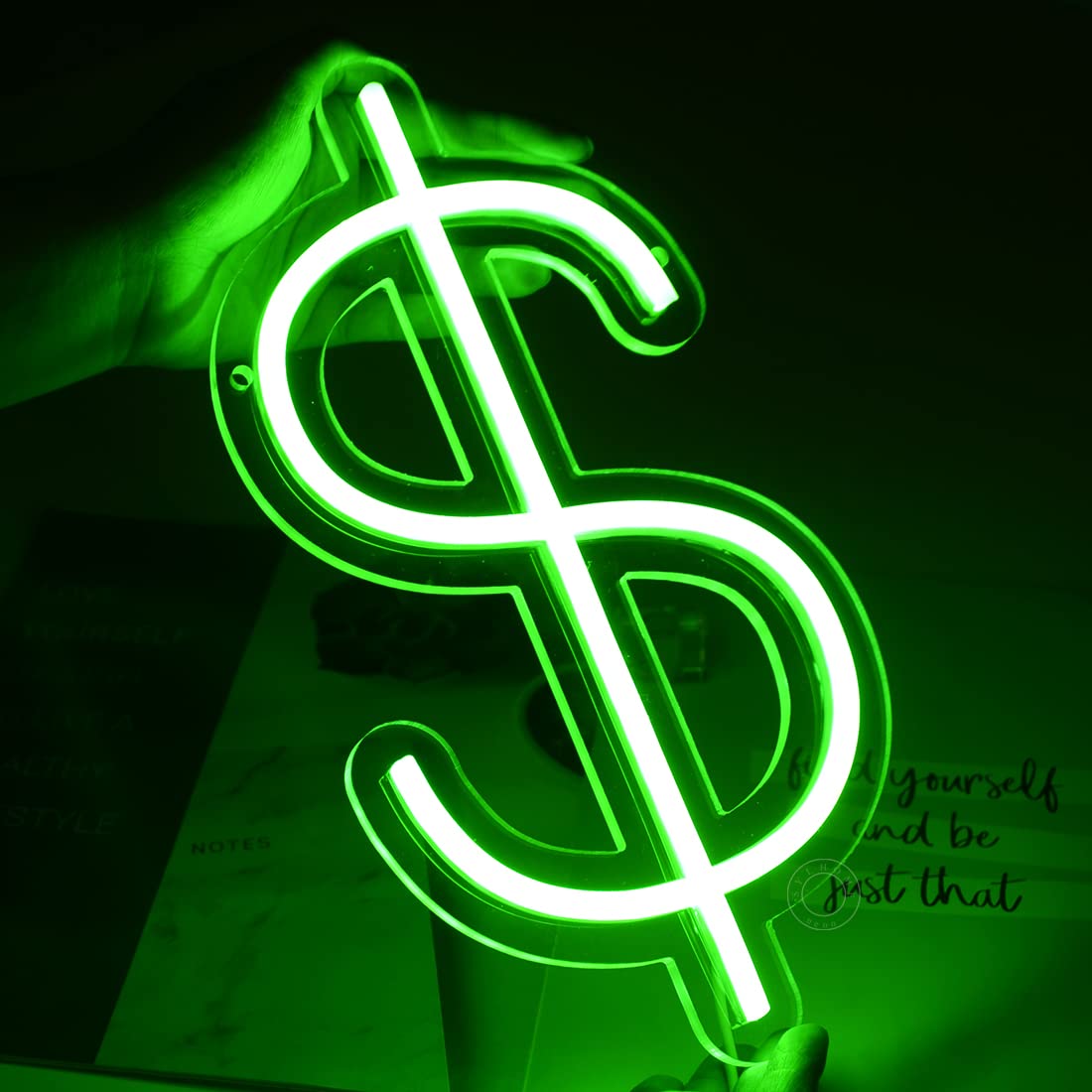 SYLHOME LED Neon Light Sign - Dollar $ Design, Green, 11.81in x 6.3in, USB Powered, for Home, Game Room, Bar Decor