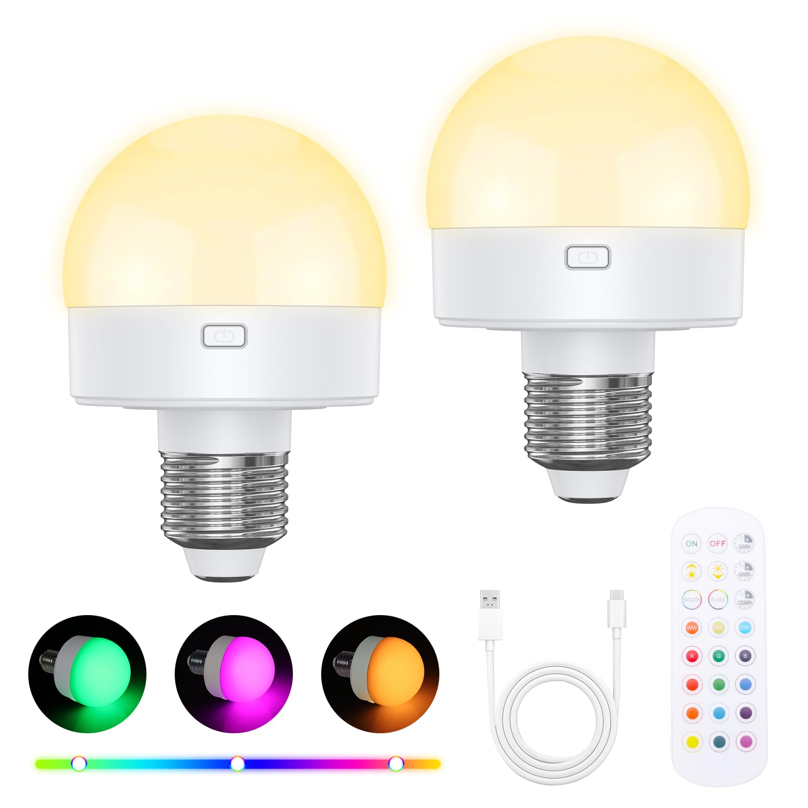 Amir Upgraded Rechargeable Light Bulbs With Remote, E26/E27 Dimmer Led Light Bulbs, Timer And 3 Color Temperatures, Rechargeable
