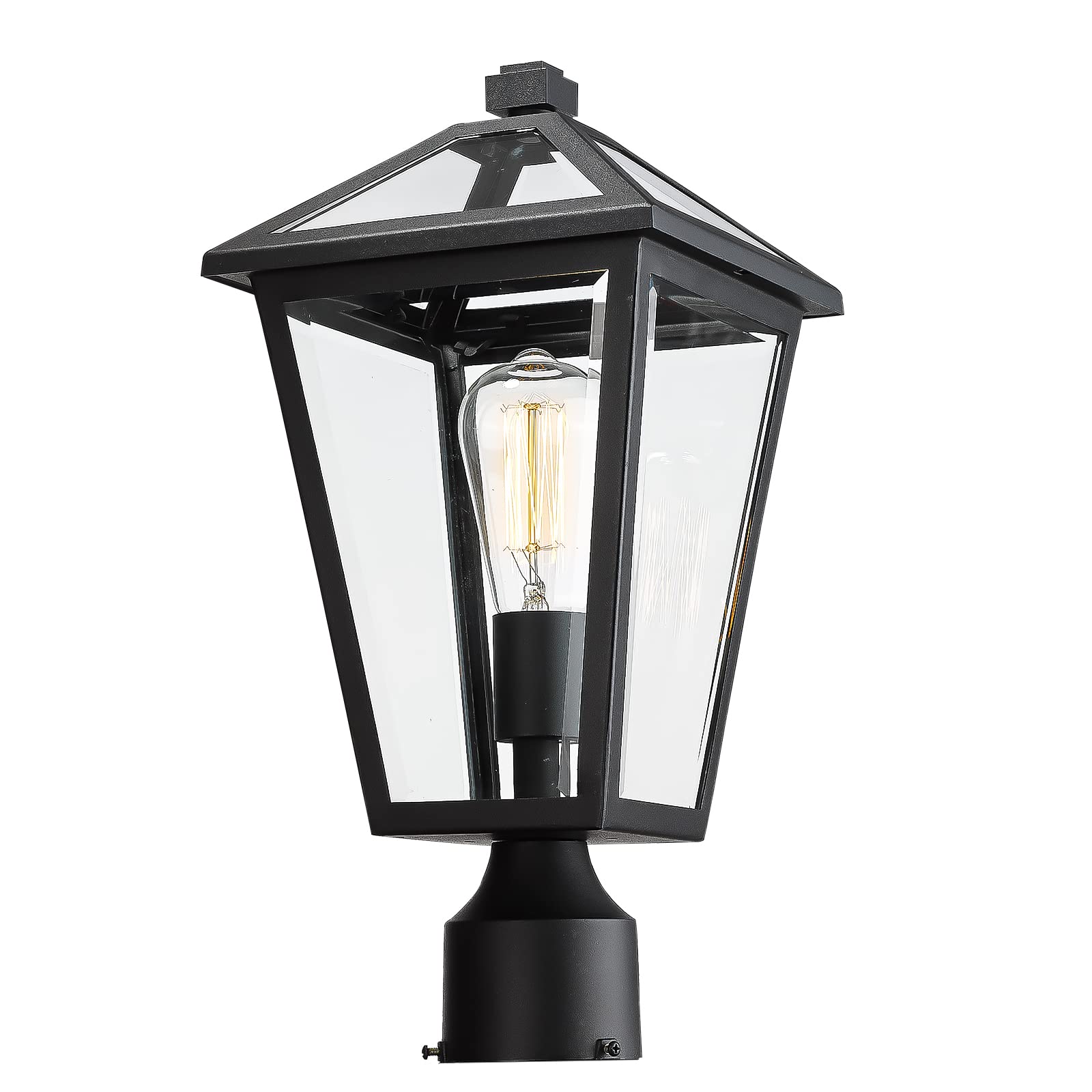 Luminzone Outdoor Post Light Fixture, Waterproof Aluminum Lamp For Walkway & Patio, Matte Black