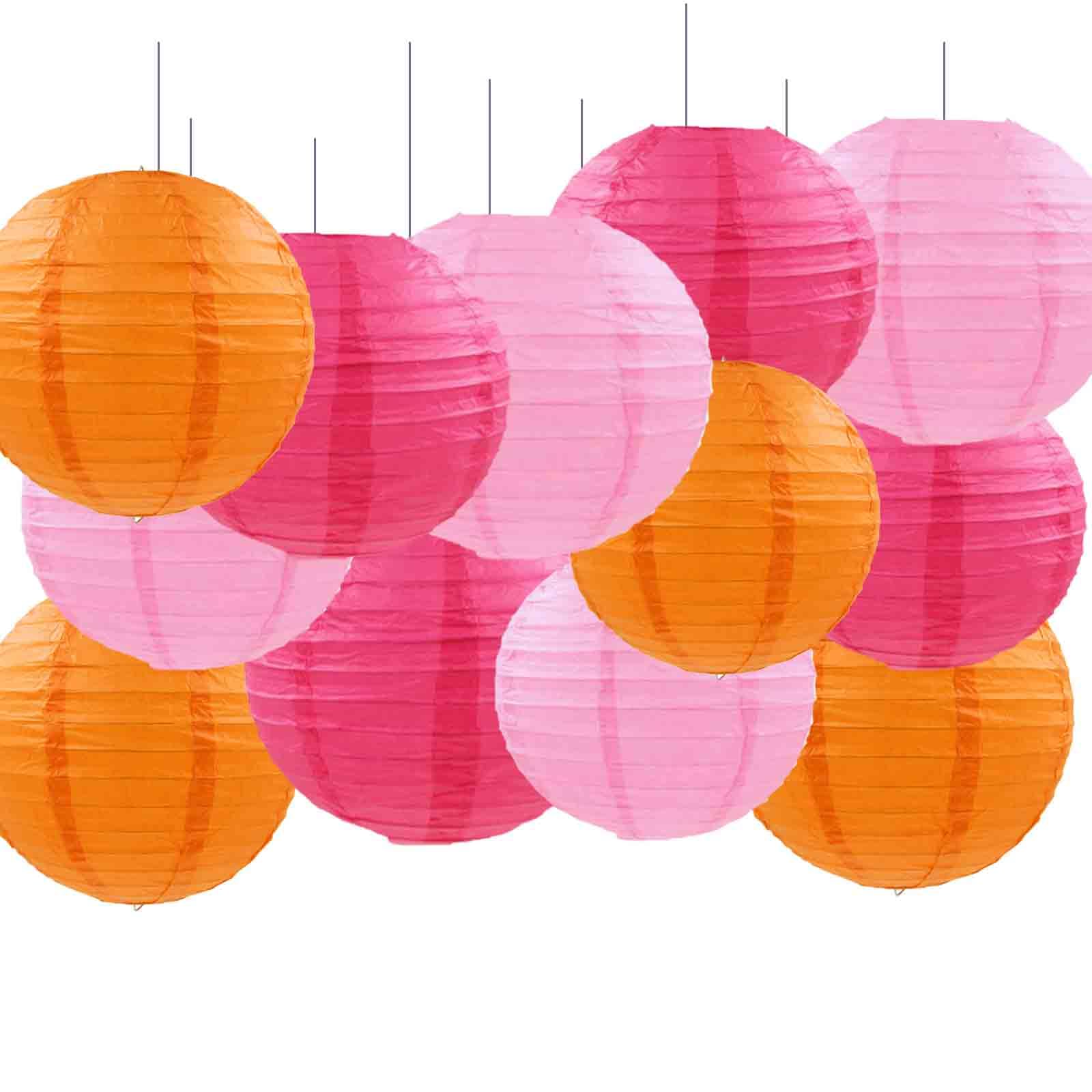 Gaka Pink Orange Paper Lanterns Decorative,12Pcs,4 Inch 6 Inch 8 Inch 10 Inch Round Paper Hanging Decorations,Chinese Lanterns L
