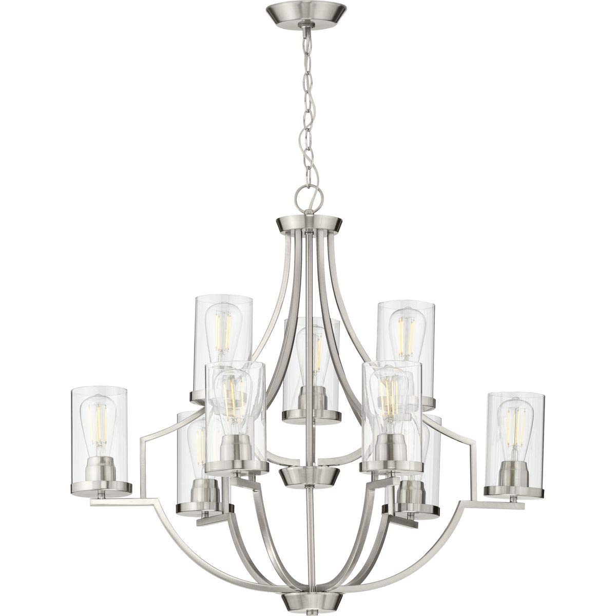 Progress Lighting Lassiter Collection 9-Light Clear Glass Modern Chandelier Light Brushed Nickel, 29.00X32.00X32.00