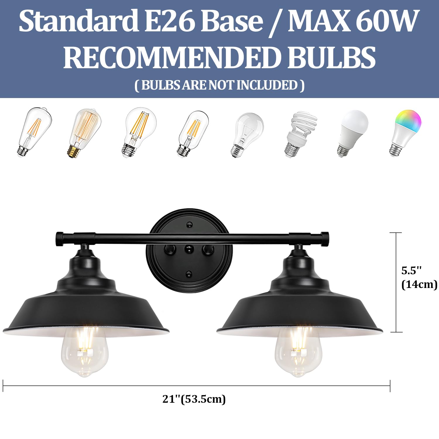 GZBEINI Farmhouse Vanity Light Fixture, 2-Light Metal Over Mirror, Black, Model C-50