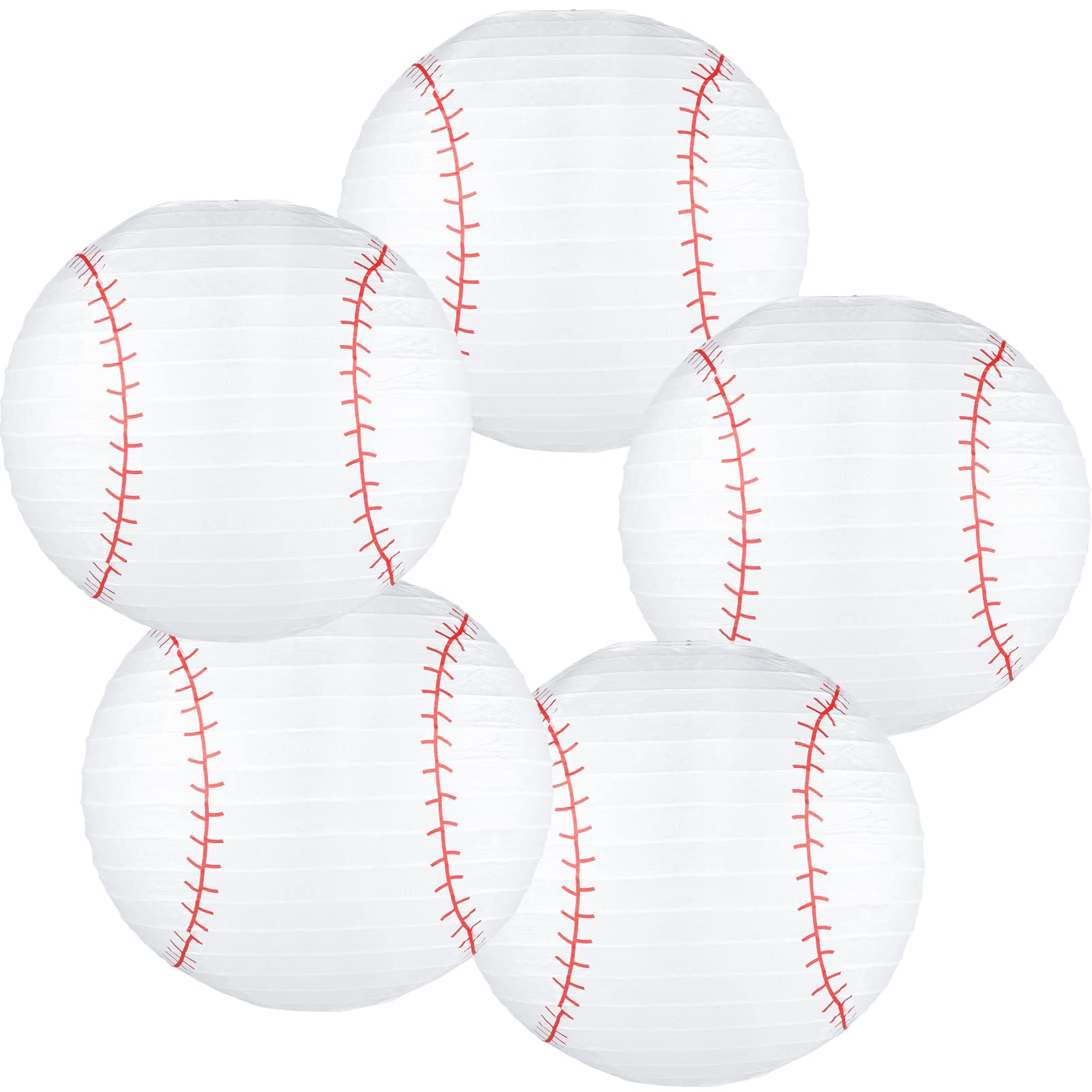 Kesoto 10 Inch Baseball Paper Lanterns - Pack of 5, Perfect for Sports Baseball Birthday Party Decorations