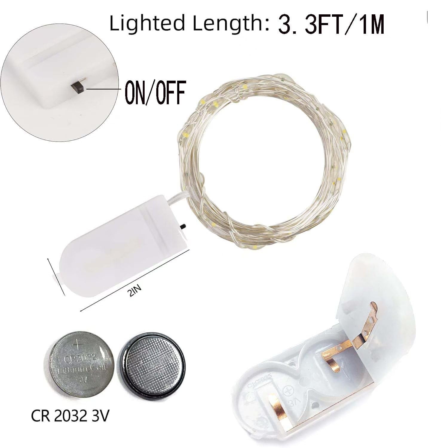 Fmmthq 6-Pack Fairy Lights - 3.3Ft 10 Led Warm White Silver Wire Mini Lights For Mason Jars, Diy Crafts, Christmas, Wedding Decor