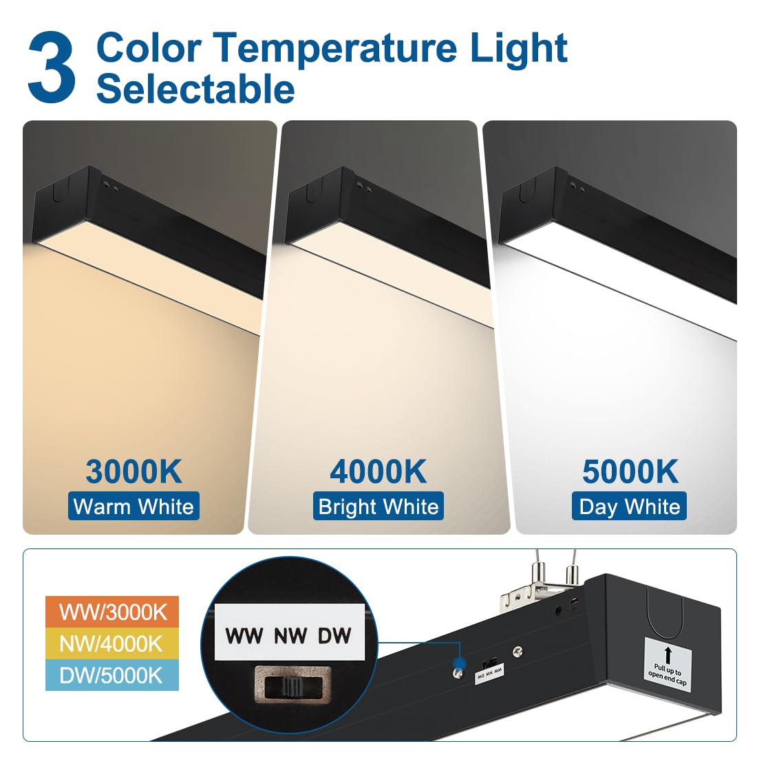 DAKASON 4FT Linkable LED Linear Light, 40W Dimmable Fixture, Black, Model LS-4B-50KFD, Perfect for Billiard Pool, Office &