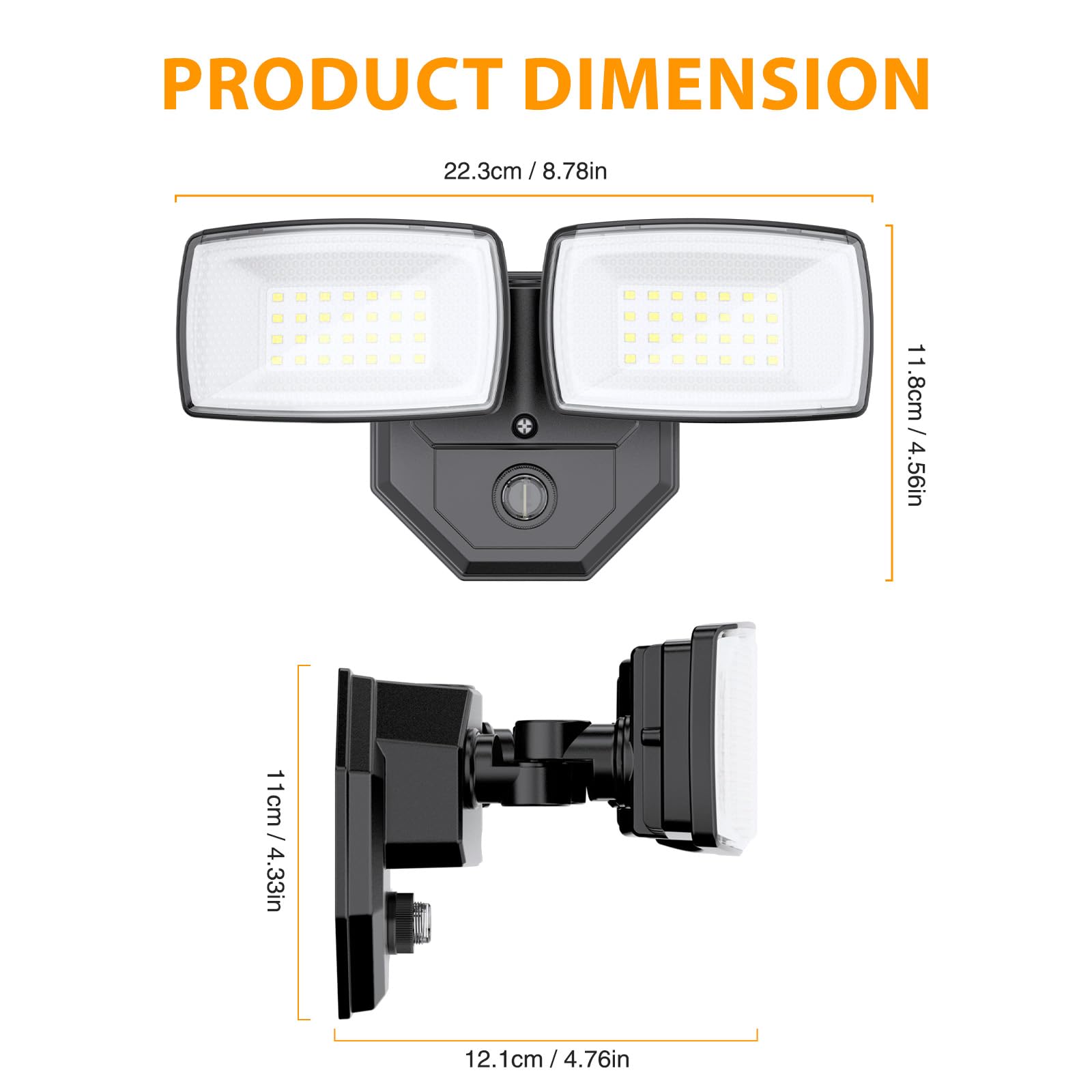 Onforu 32W Dual-Head Flood Light, 3200LM, 6500K, IP66 Waterproof, Black Outdoor Security Lighting for Patio Garden