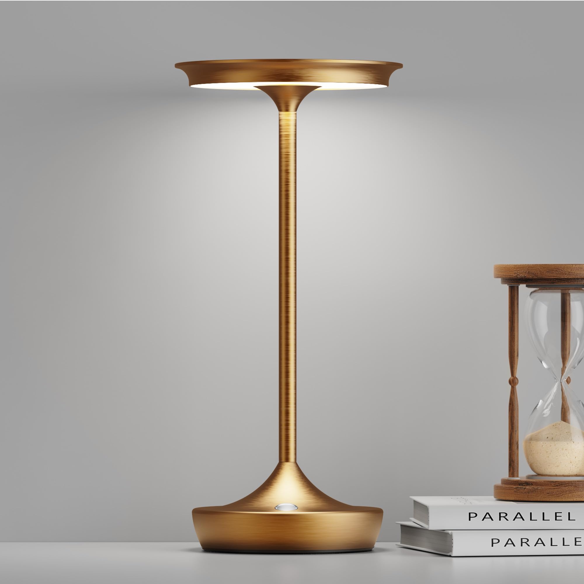 SHANGCAI LED Rechargeable Cordless Table Lamp, 3 Color Stepless Dimming, Portable Outdoor Light, Bronze