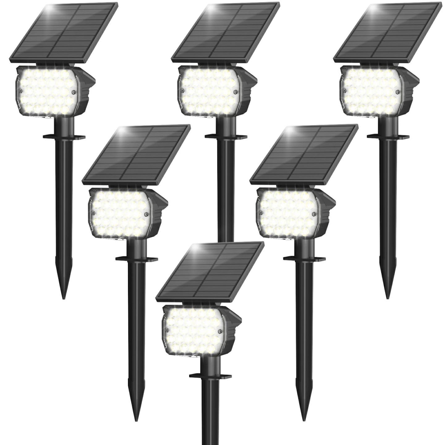 Volisun Solar Spot Lights Outdoor, 27 Led, Ip67 Waterproof, 3 Modes, 6 Pack - Cool White