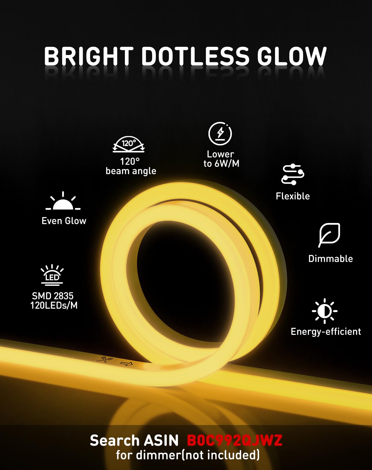 Shine Decor LED Neon Rope Lights, 131.2FT, Warm White, Outdoor Waterproof, Flexible PVC Strip, 120LEDs/M, ETL Plug&Play