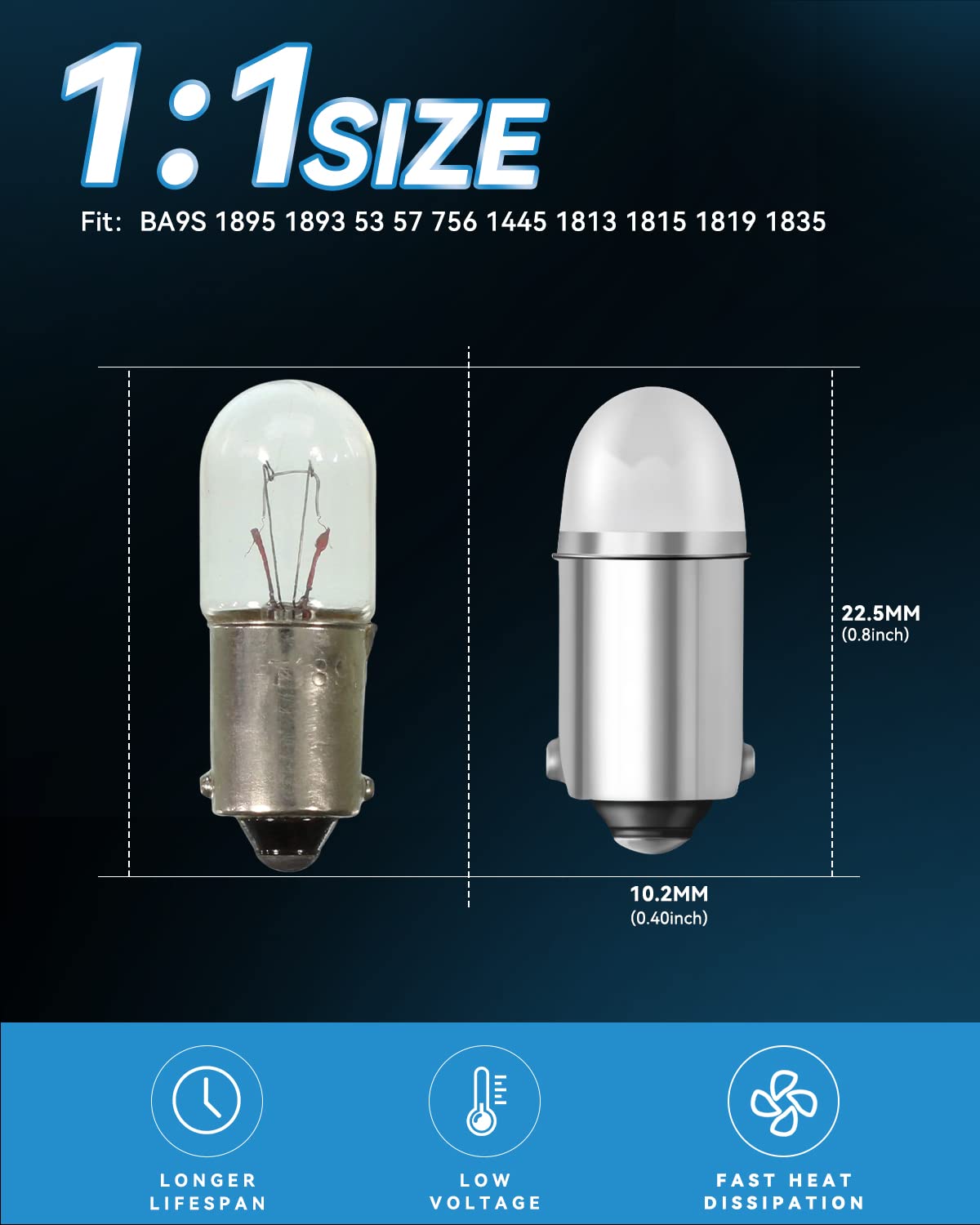 Keiurot 1893 Led Bulb 1895 1815 1816 53 57 Bulb Ba9S Led Bulb For Indicator Lights Car Dome Map Trunk License Plate Courtesy Step Light White Dc/Ac 12V, 10-Pack