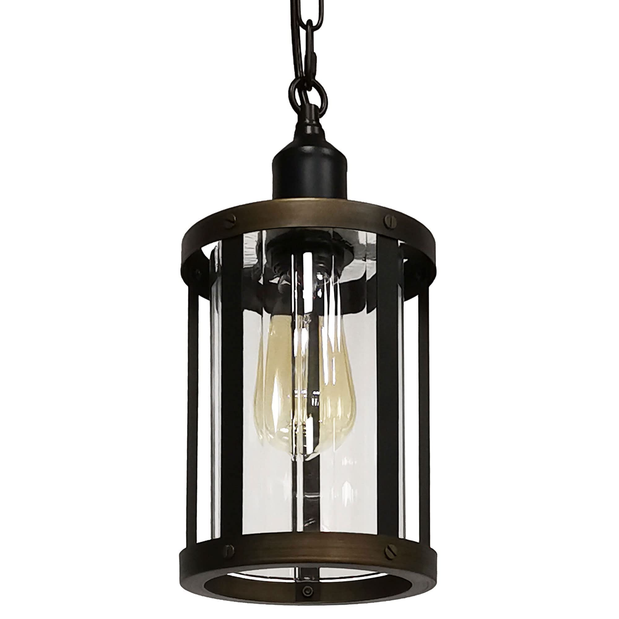 ZEEYEAH Pendant Light - Farmhouse Kitchen Island Fixture, Oil Rubbed Bronze, Iron, Vintage Glass Cage Shade, Model Black_Bronze