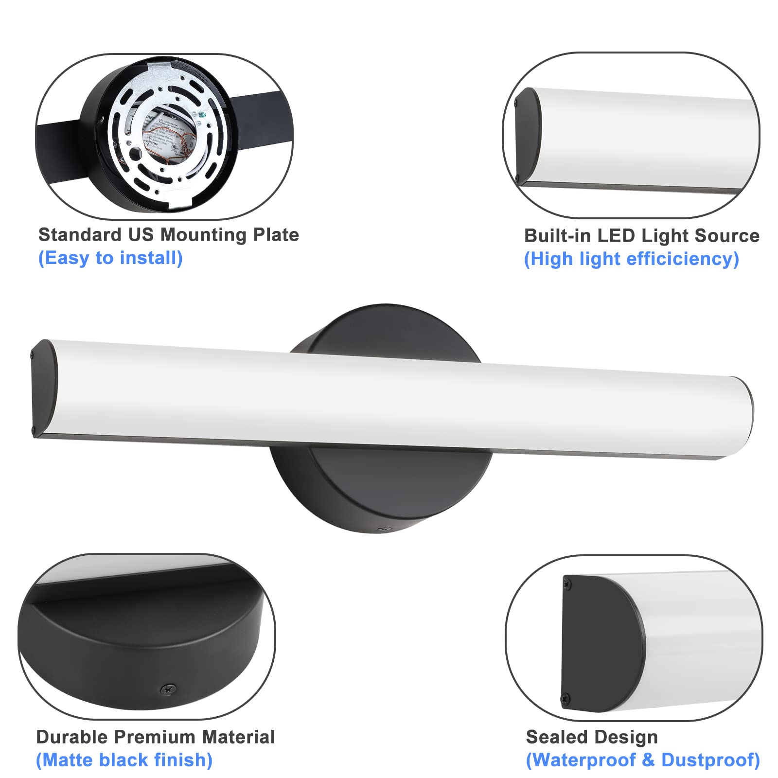Folksmate 15.9" Dimmable Led Bathroom Vanity Light Bar, 15W 1300Lm Daylight