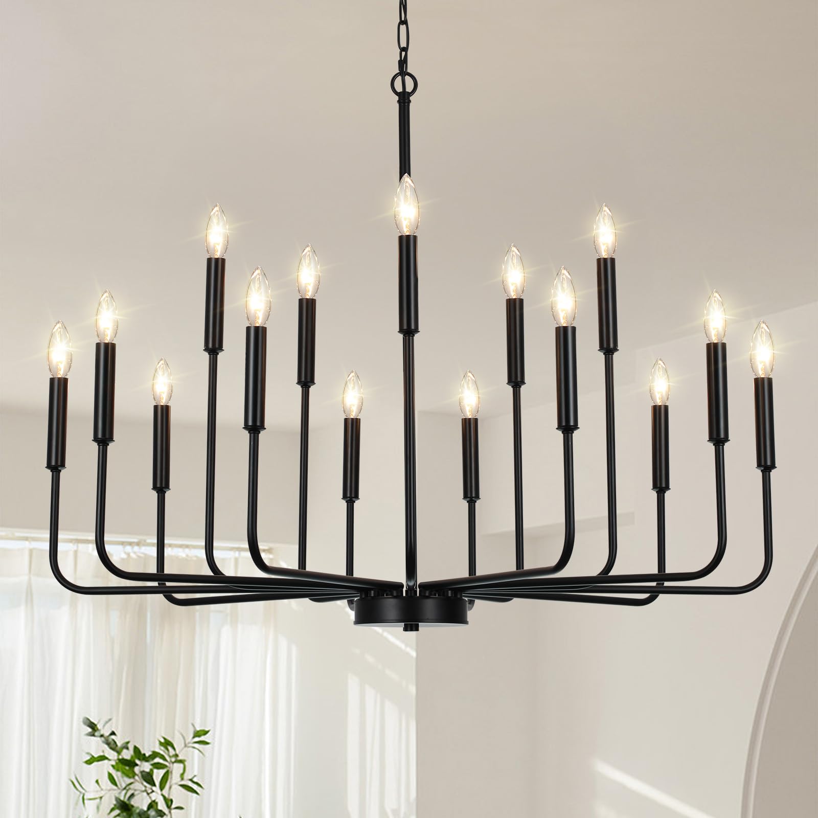 Black Chandeliers For Dining Room Light Fixture Over Table, Modern Farmhouse Chandeliers For Living Room, 15-Lights Industrial Metal Candle Lighting Fixtures For Entryway Kitchen Island Foyer