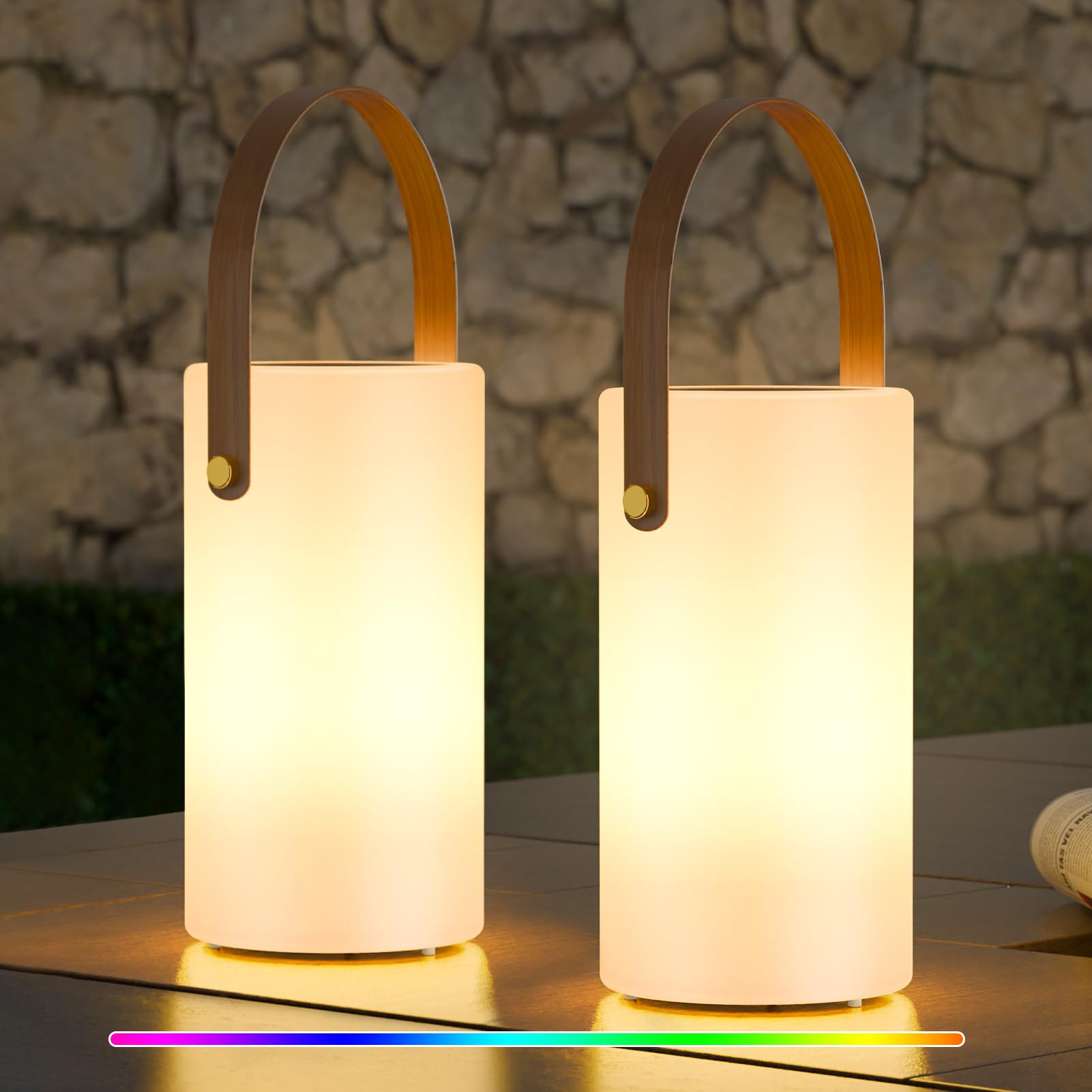 uuffoo Solar Table Lamp Outdoor Lantern, 2-Pack, Portable LED, Remote Control, Water-Resistant IP44, Black, Model PBG-1427