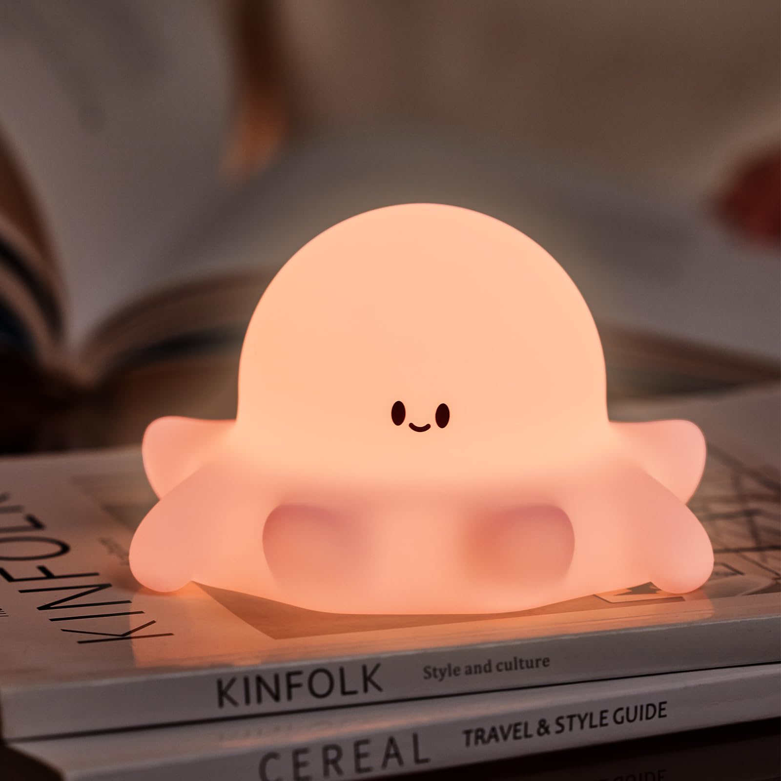 YR YRHH-PET Pink Octopus Night Light,LED Squishy Novelty Animal Cute Lamp, Food Grade Silicone Nightlight, 3 Level Dimmable, Lig