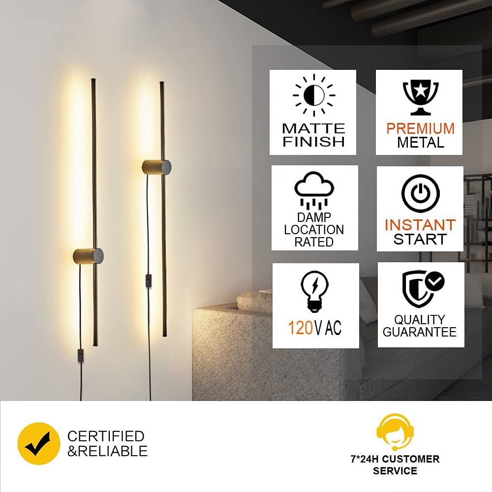 Ditoon Modern Wall Sconces Set of Two, Gold Plug-in LED Lights with Remote, 39.4" Brass, Model DI2316JA100x2d/G
