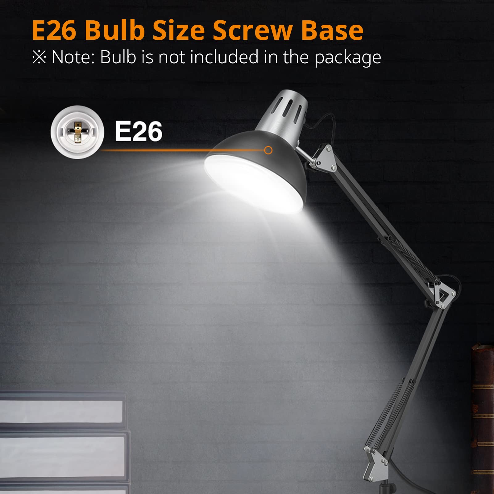 LEPOWER Industrial Floor Lamp, Swing Arm Design, Metal Base, E26, Black, Model UF2006 for Home Office, Living Room, Bedroom