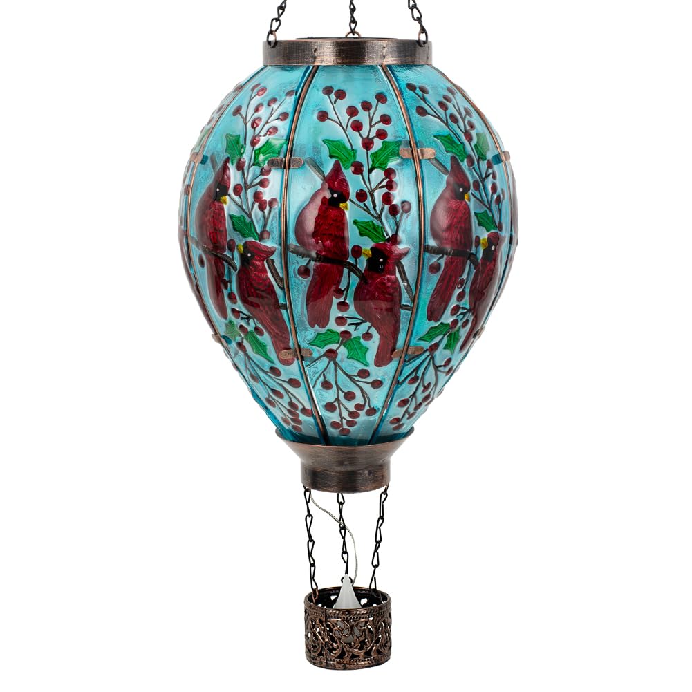 Dreamsoul Cardinal Large Solar Hot Air Balloon Lantern With Flame, Glass Hanging Solar Lanterns Outdoor Waterproof For Garden Ya