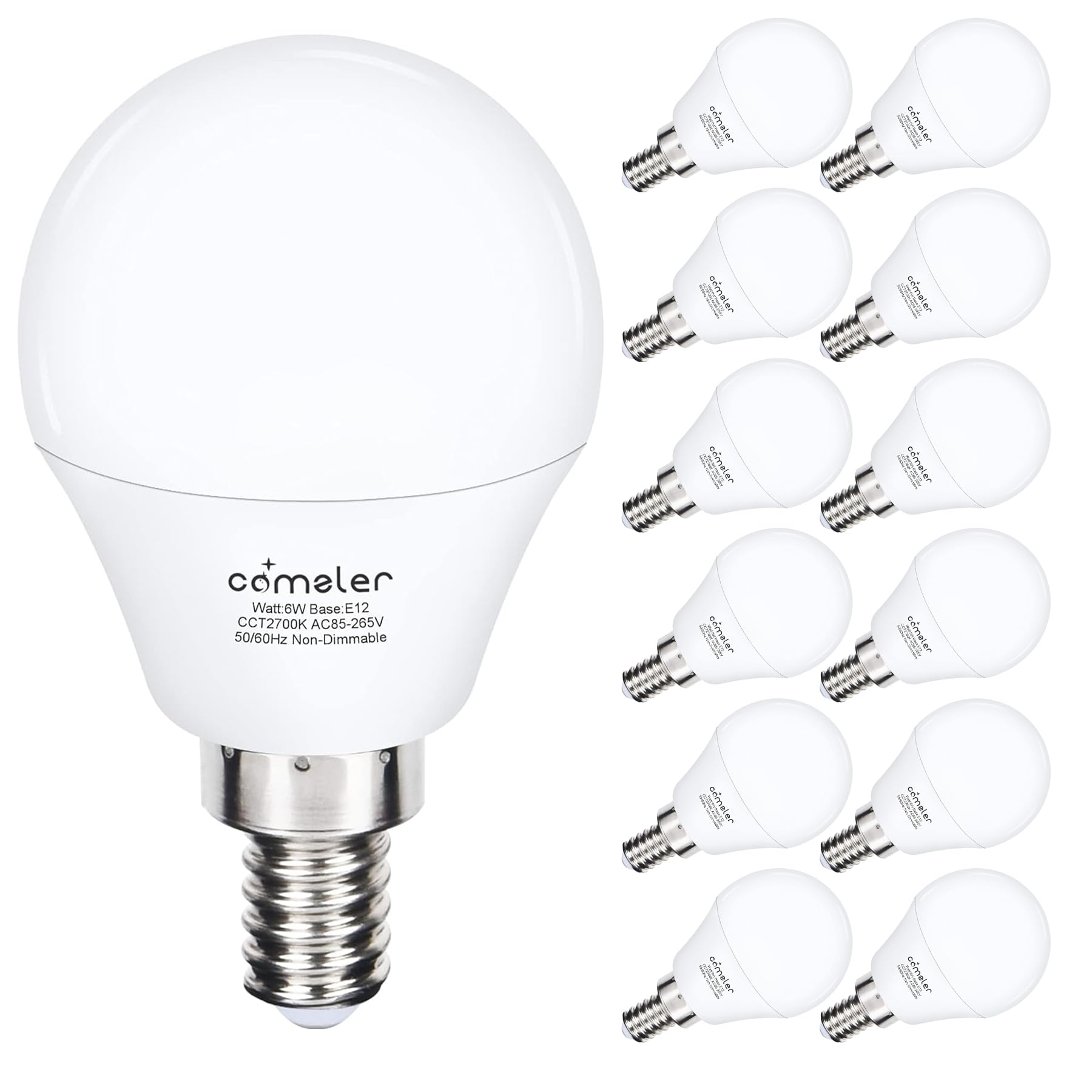 comzler 12 Pack E12 LED Candelabra Light Bulb  2700K Warm White Ceiling Fan Light Bulbs  6 Watt 60W Equivalent  CRI 85+  600Lumen  E12 Small Base Bulbs A15 Shape Round  No-Dimmable
