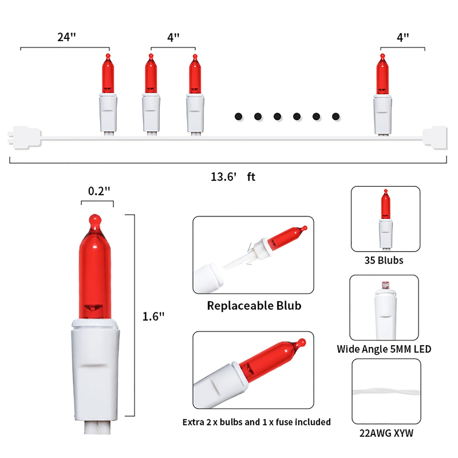 Multi-Sparking Red Christmas Lights (11 Feet, 35 Count) - Mini Red Christmas Tree Lights White Wire, Led Christmas Lights For Valentines Day Outdoor Christmas Decorations