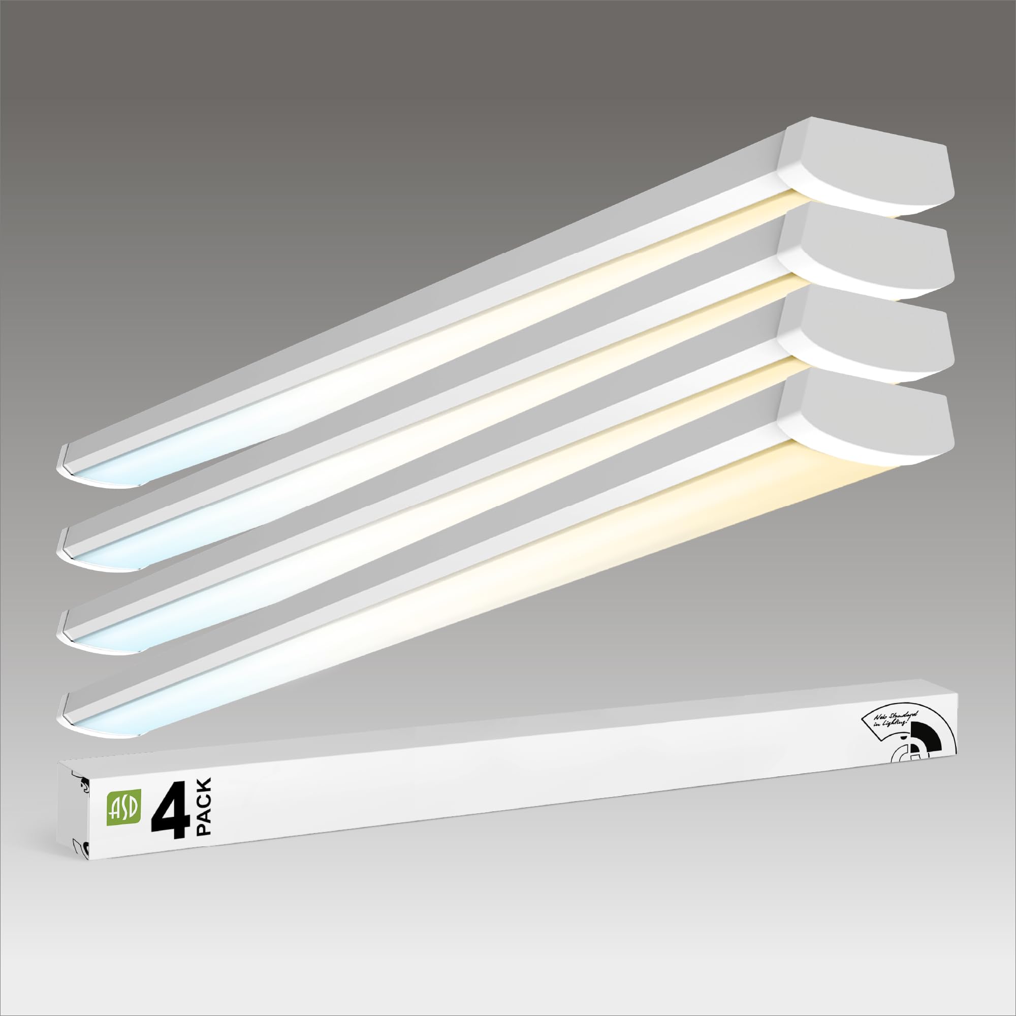 ASD 4ft LED Wraparound Light Fixture - 32-48W 5583LM LED Shop Lights for Garage & Office - 3500K-5000K Adjustable Dimmable Wrap Flush Mount Ceiling Light Kitchen & Workshop - UL DLC 4 Pack