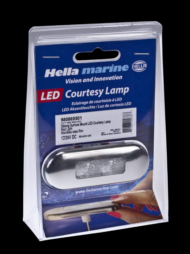 Hella Marine Oblong Led Courtesy Lamp - Red Led, Stainless Steel Bezel, Model 2Xt980869-501