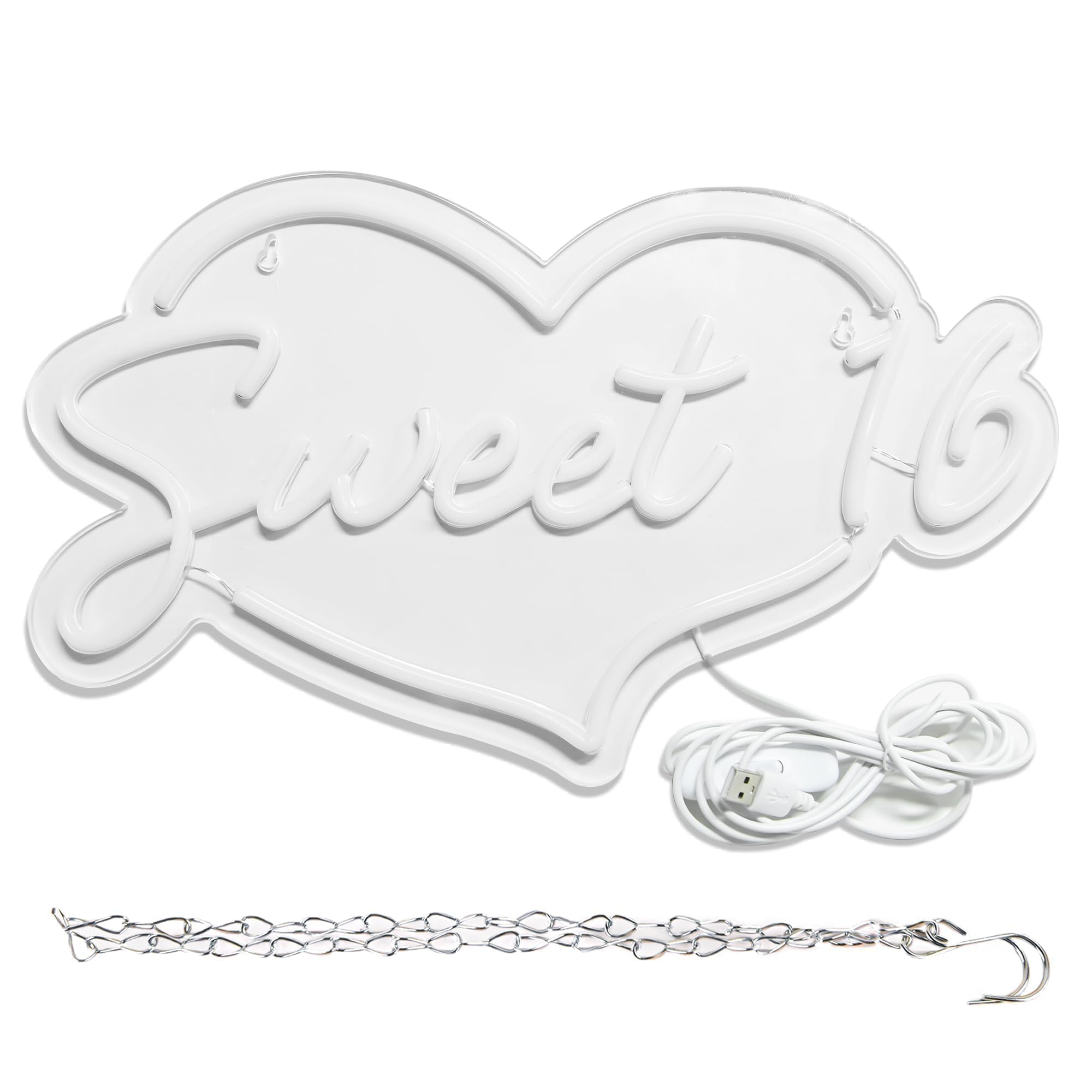 attneon Sweet 16 Neon Sign, LED Wall Decor, Acrylic, 16.1*9.8 Inch, Pink, Model JTLD700