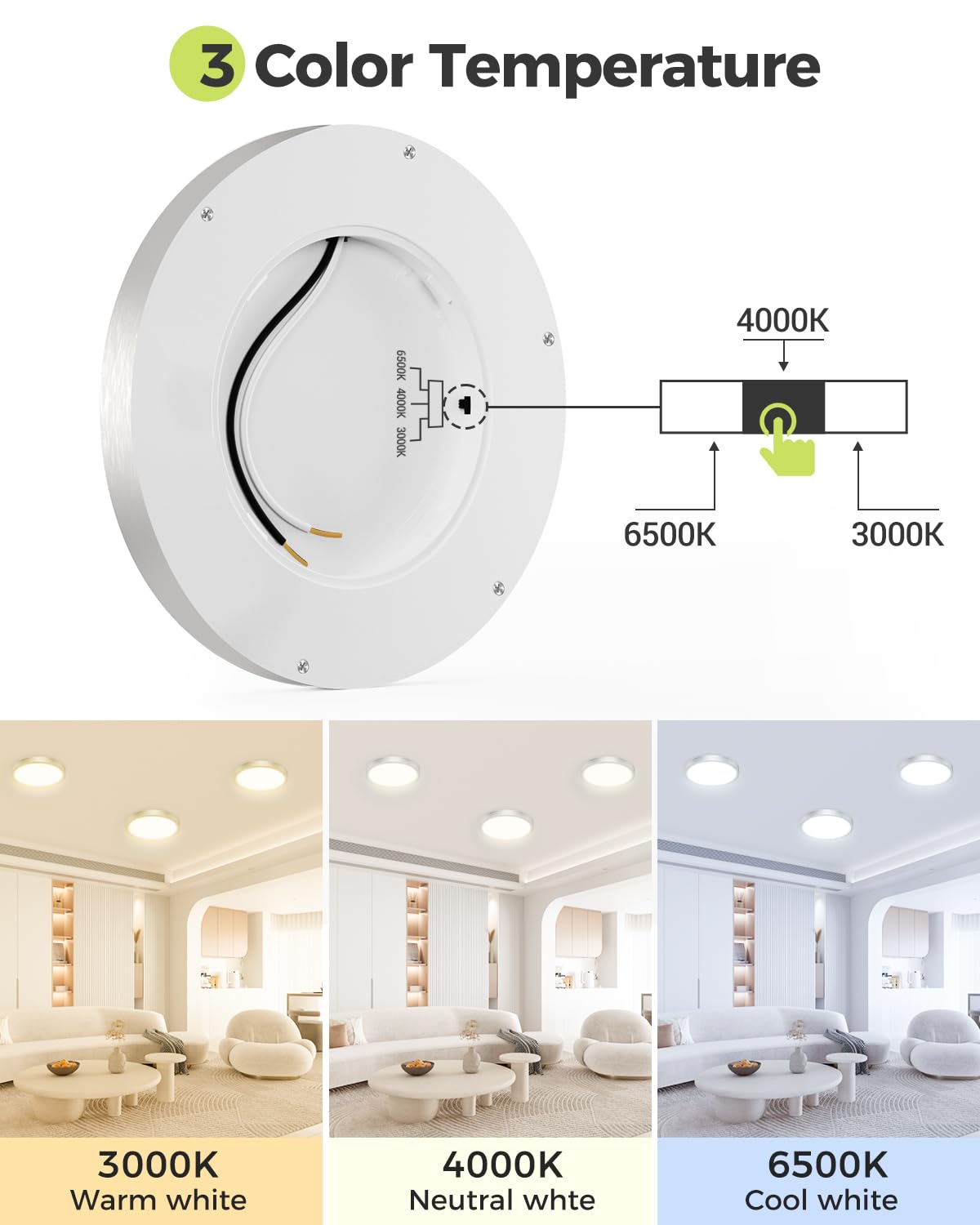 Hepside 1Pack Dimmable Flush Mount Ceiling Light Fixture Brushed Nickel, 3Cct Selectable 3000/4000/6500K Ceiling Lamp, 7.5Inch 1