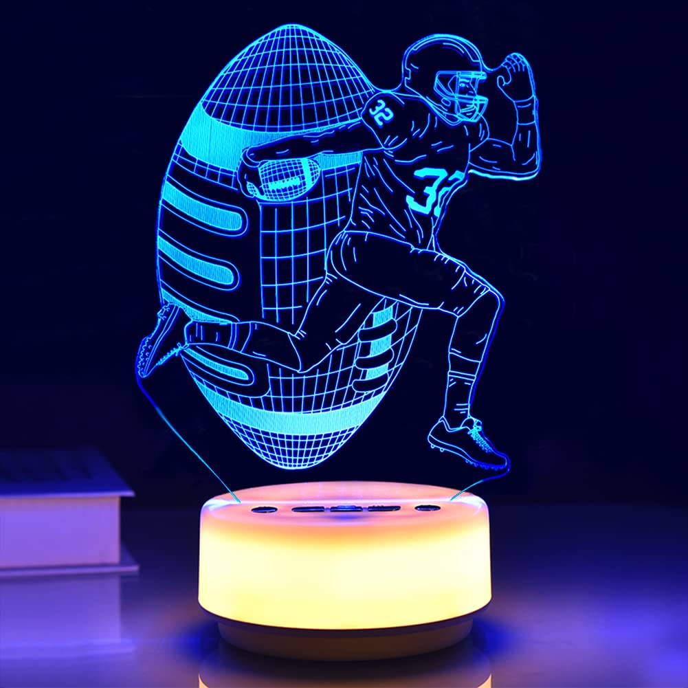 Football Night Light for Kids, Football decor Sports Bedside Lamp for Football Fan, with Remote Control / Buttons + 14 Color + T
