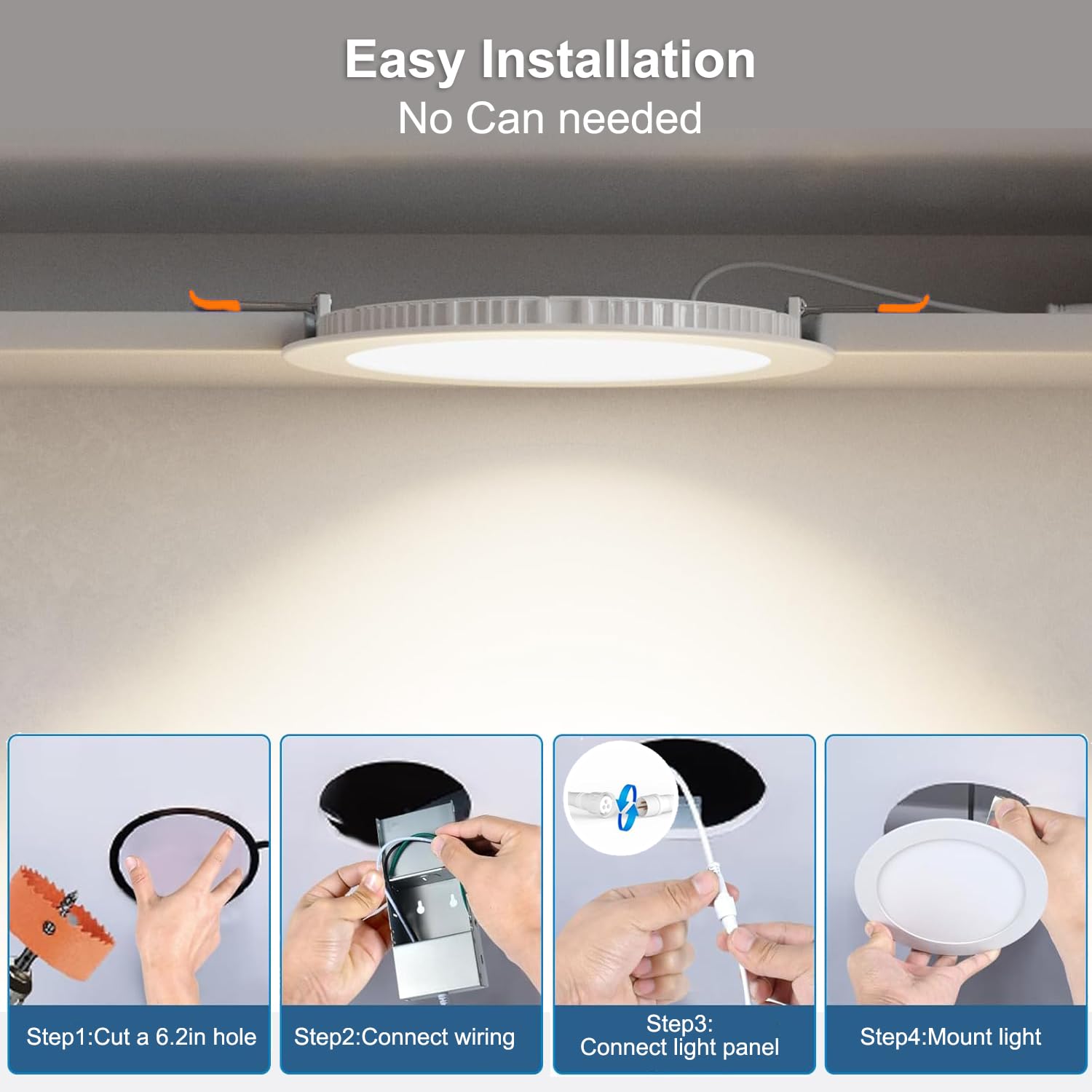 baiyilux 24 Pack 6 Inch Canless Recessed LED Ceiling Lights - 6000K Daylight, 1050LM, Ultra-Thin, White, Model BYTD
