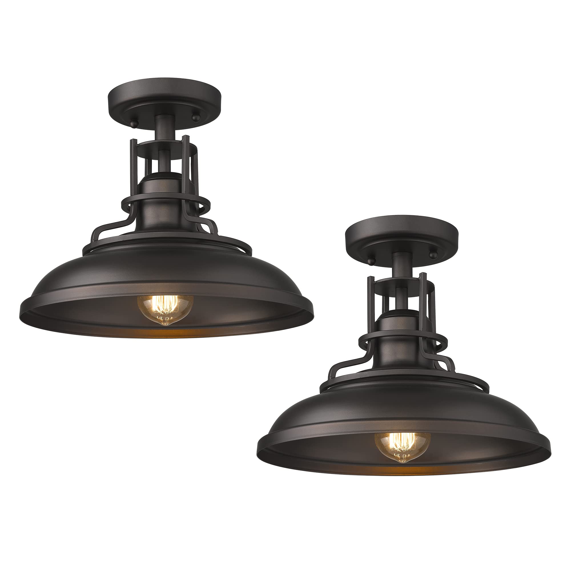 FEMILA Industrial Semi Flush Mount Light Fixture, 2 Lights, 12in Oil Rubbed Bronze, Metal, Model 4FY15-F-2PK ORB