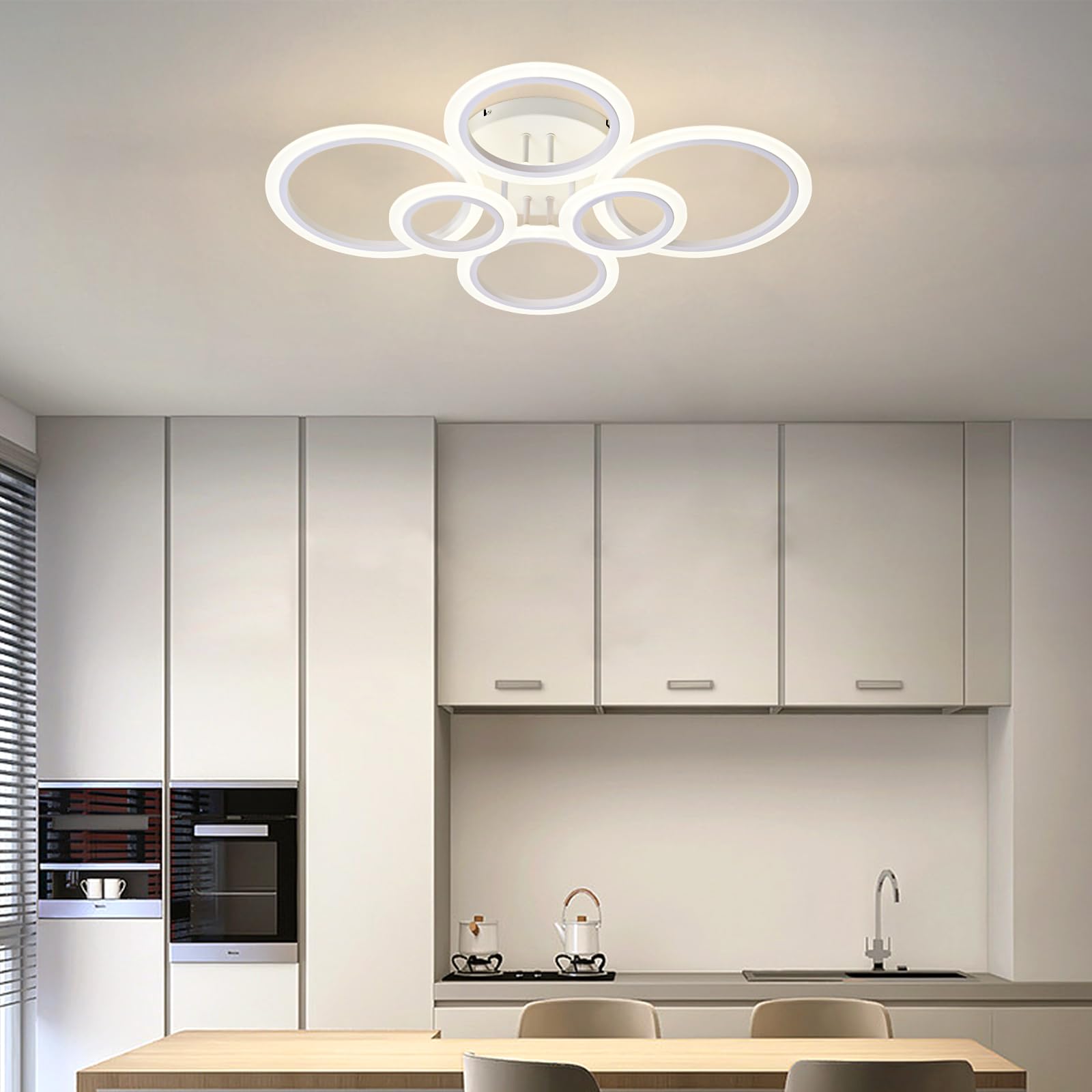 Teminbu Modern Led Ceiling Light, White 6 Rings Flush Mount Ceiling Light, 4000K Lighting Fixture Ceiling Lamp For Kitchen, Bedroom, Living Room, Laundry Room