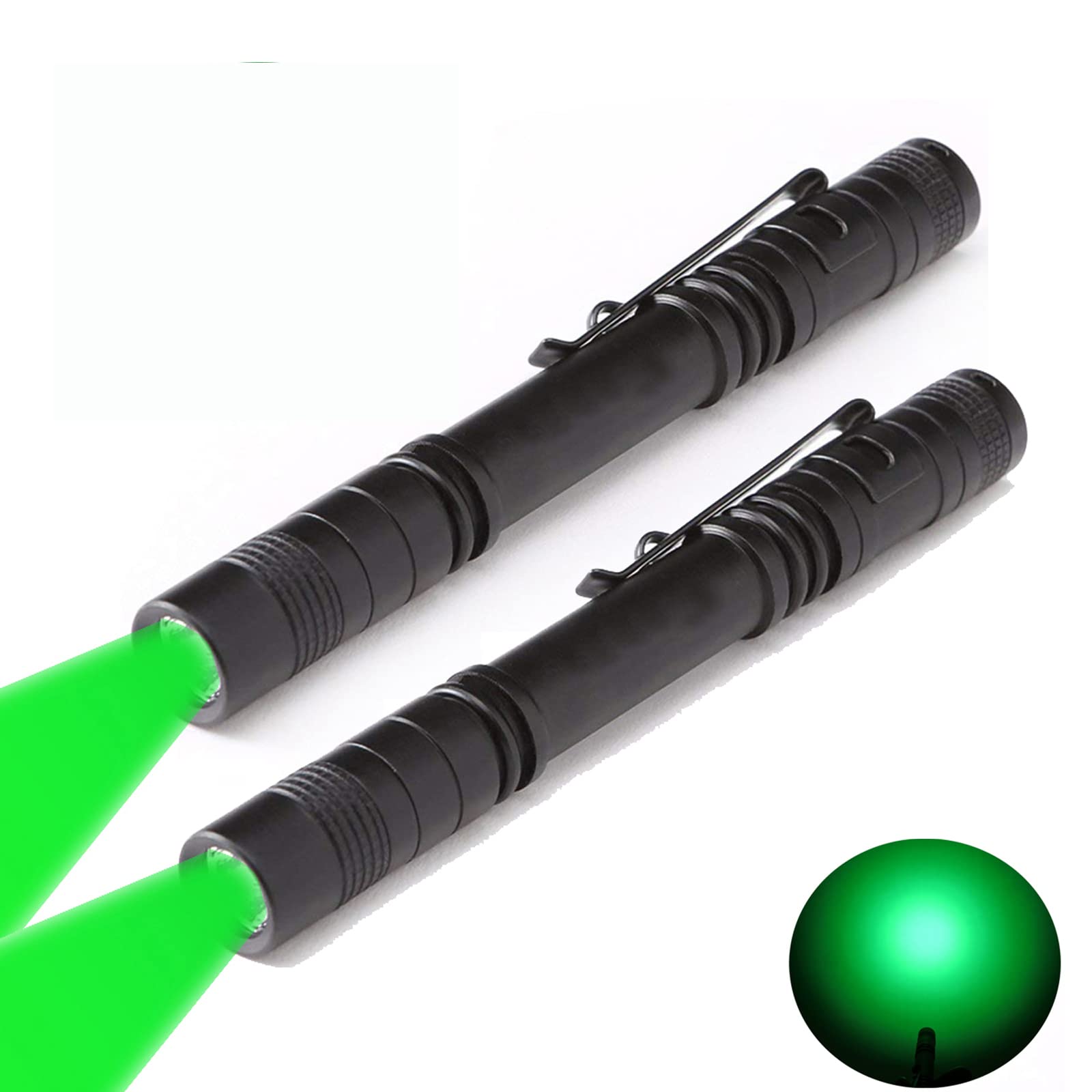 Wondsunson 2 X Green Light Pen Type Penlight Flashlight One Mode Green Light Led Torch For Camping Hiking Fishing Hunting Animal Protecting Night Vision