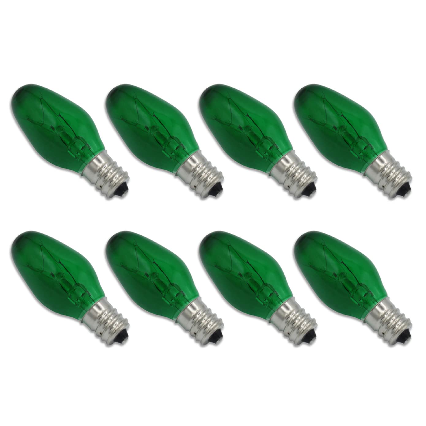 lumenivo C7 Green Night Light Bulb 7W Candelabra Base - 8 Pack, Decorative Replacement Bulbs, 120V