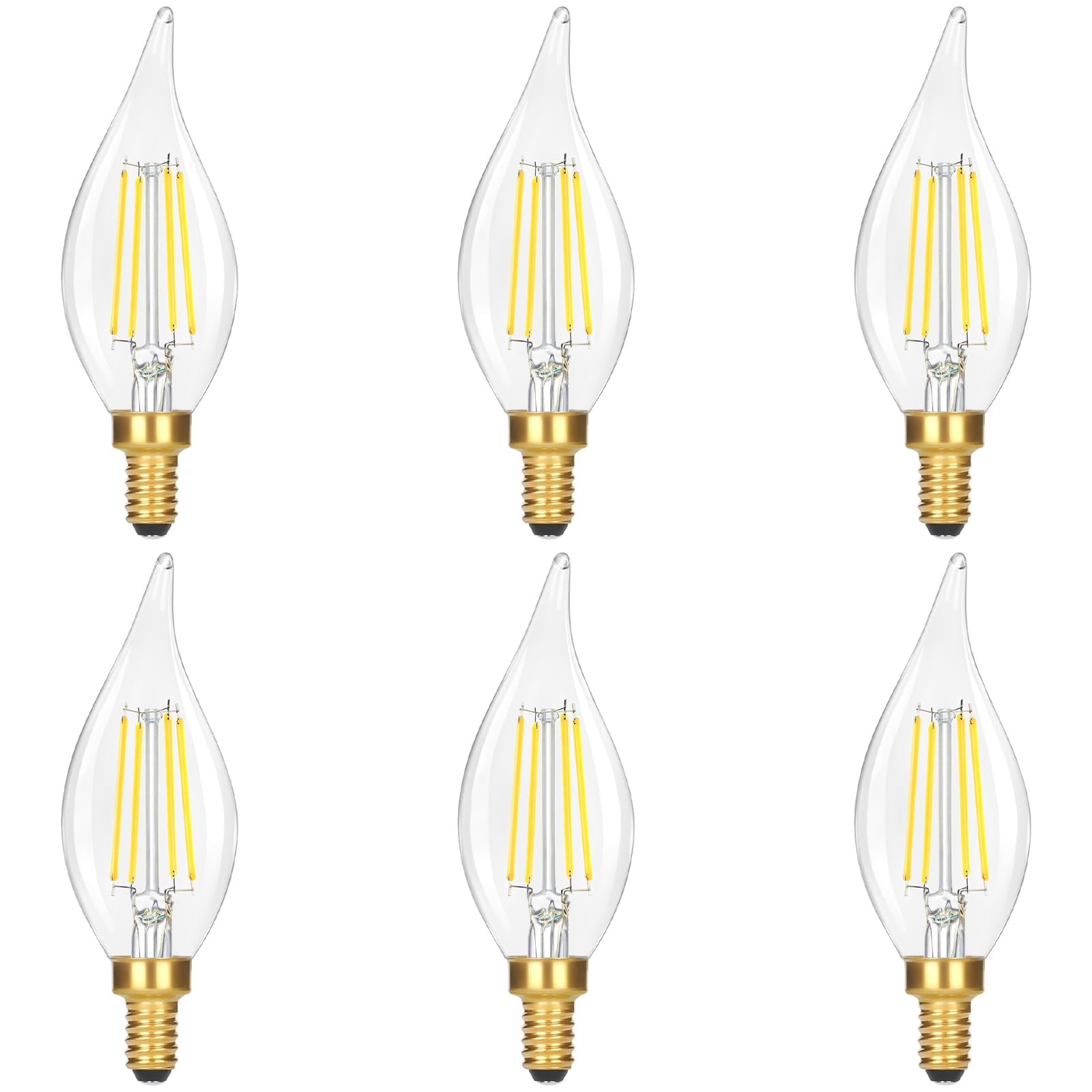 Dimmable E12 Candelabra Bulb 60 Watt, 6W 630 Lm Dimmable E12 Led Bulb 5000K Daylight White, Vintage Flame Tip Led Chandelier Lig