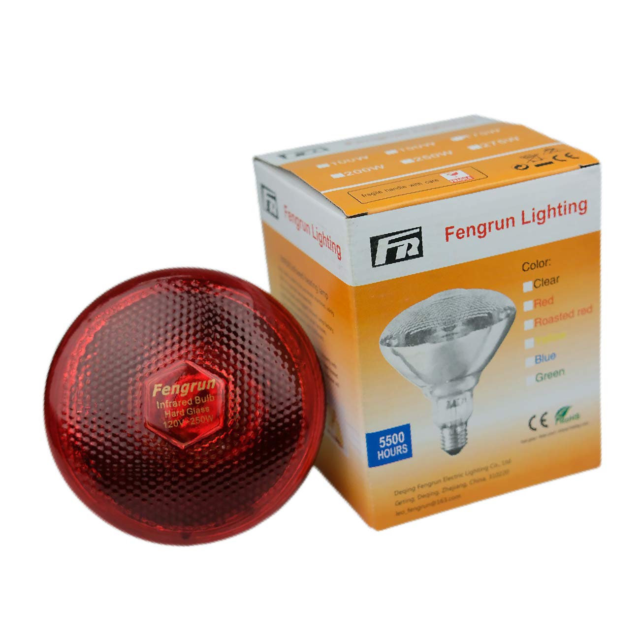 Fengrun Infrared Heat Lamp Bulb 150W - Light Red Glass for Chickens, Pets, and Bathroom Warming (120V)