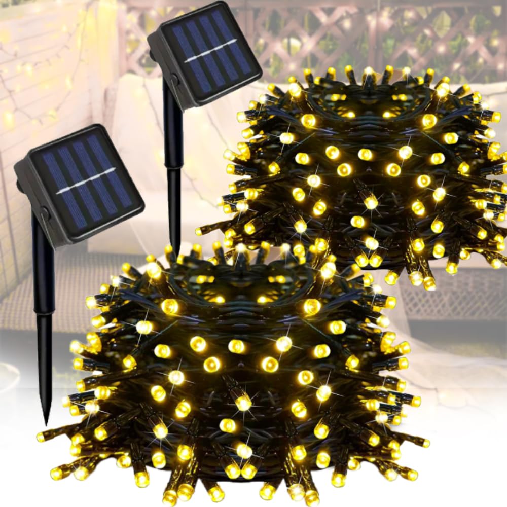 Taoushuleng 2 Pack Solar String Lights Outdoor, Total 200 LED Each 40Ft with 8 Lighting Modes for Yard, Fence,Balcony, Party,Chr