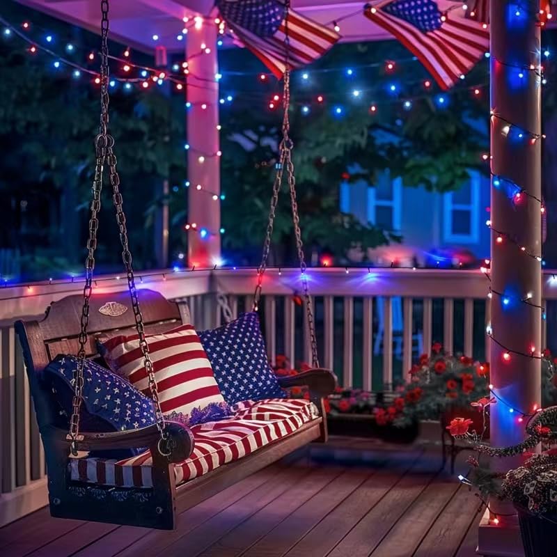 Jmexsuss 500 Led Red White And Blue Lights 4Th Of July Decorations, 173Ft 8 Modes 4Th Of July Lights Outdoor, Waterproof Patriot