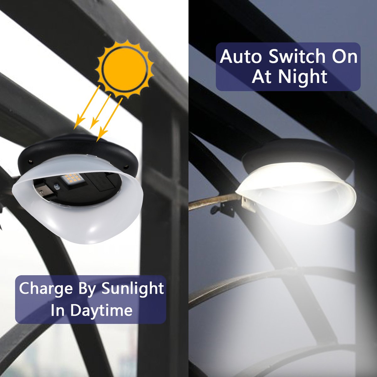 MOLEBIT Solar Gutter Lights, 9 LED, Waterproof, Wireless, 2 Pack, Black, Model GTA