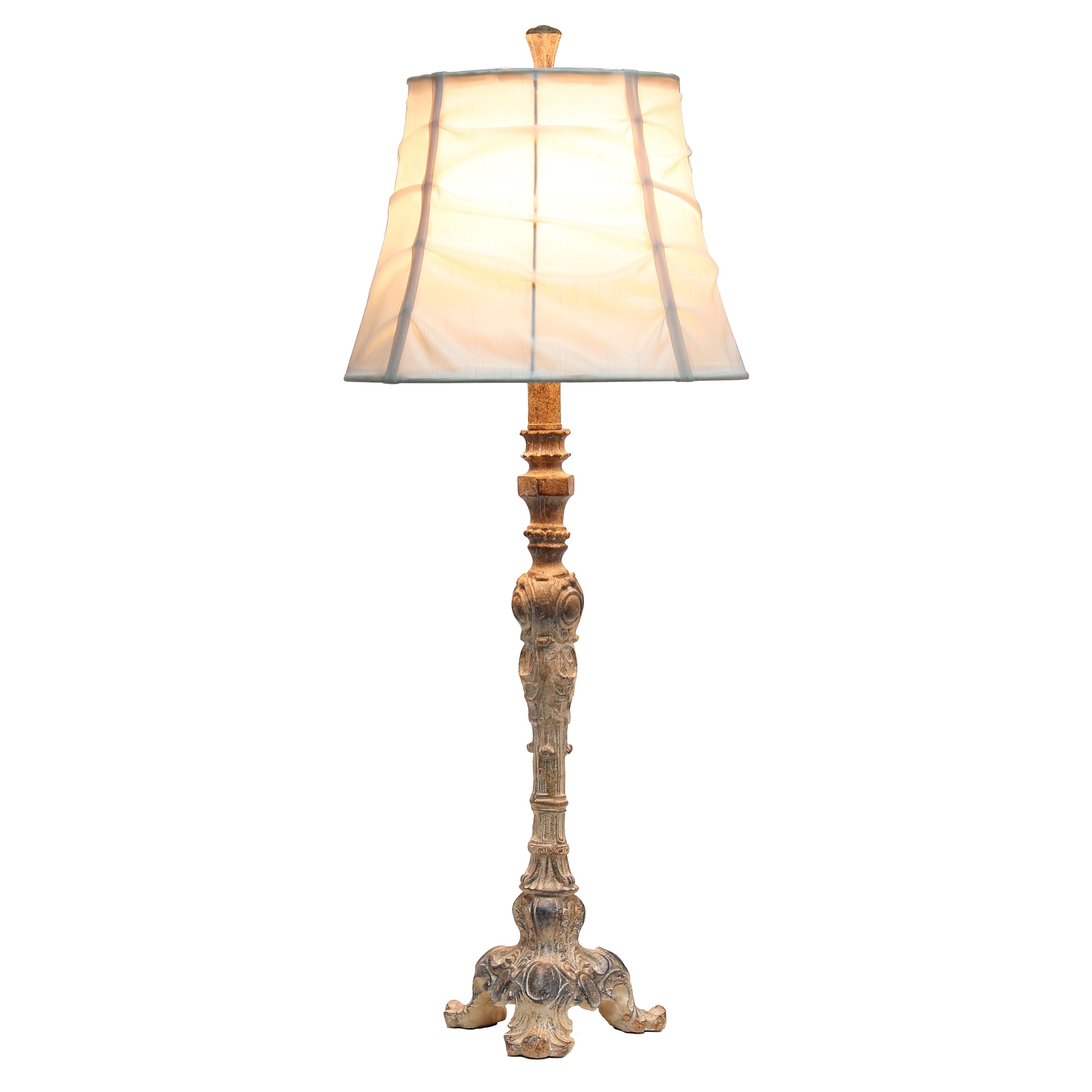 Elegant Designs Lt3301-Crm Antique Style Buffet Table Lamp With Cream Ruched Shade, Antique/Cream
