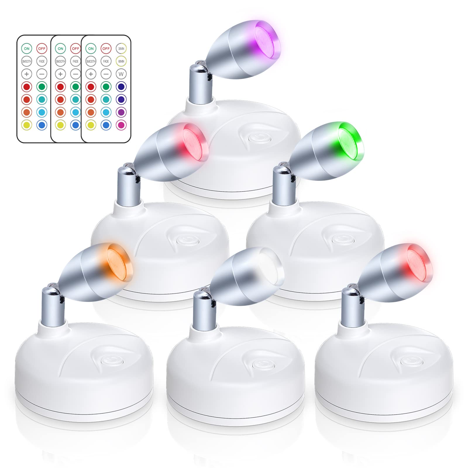 Hfcdl Wireless Led Mini Spotlight With Remote, Rgb Color, Timer & Dimmer - 6Pcs Indoor Uplighting