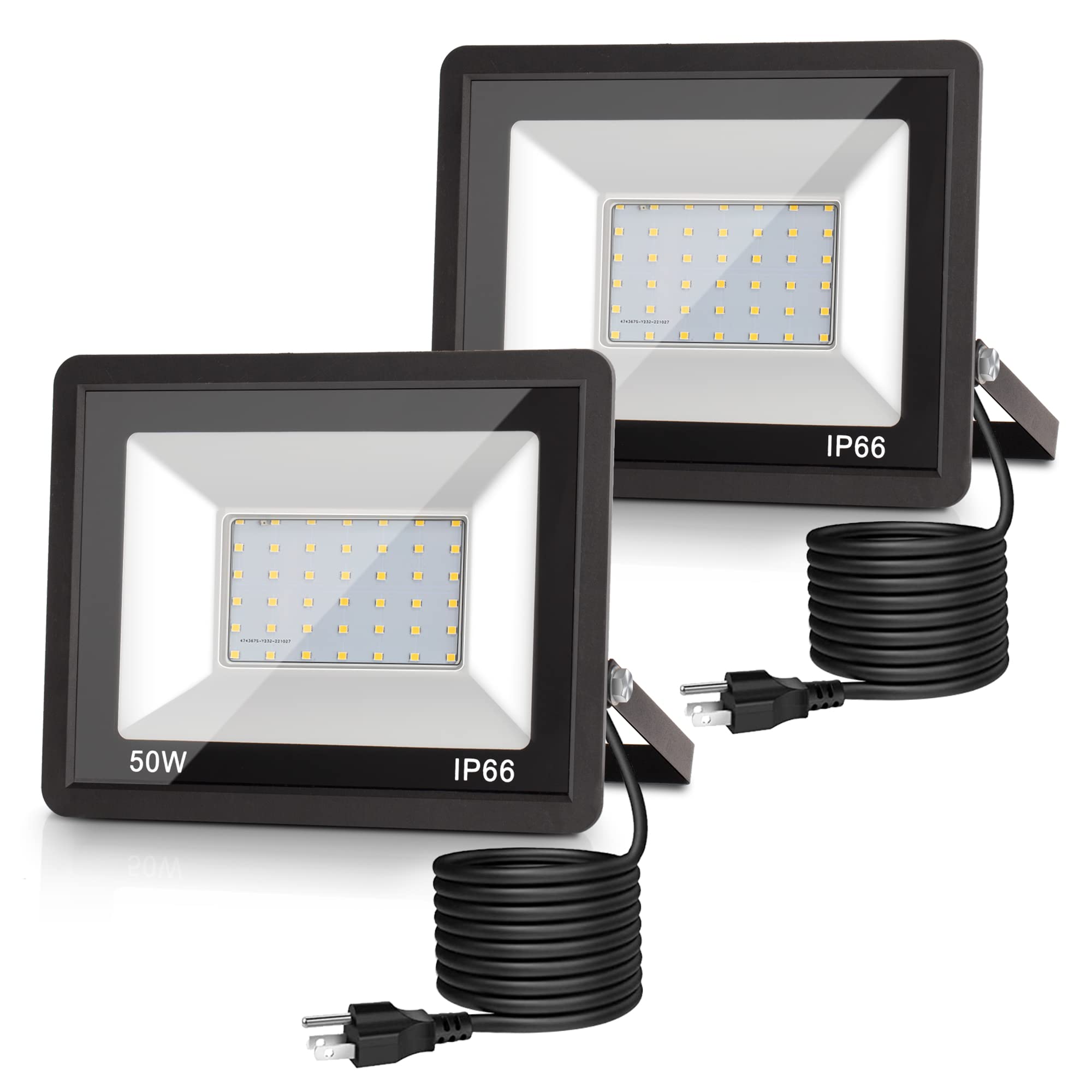 L LOHAS LED 50W Outdoor Flood Lights, IP66 Waterproof, 2300LM, 2 Pack, Daylight White, Model A-GK-FL00201US-2-N