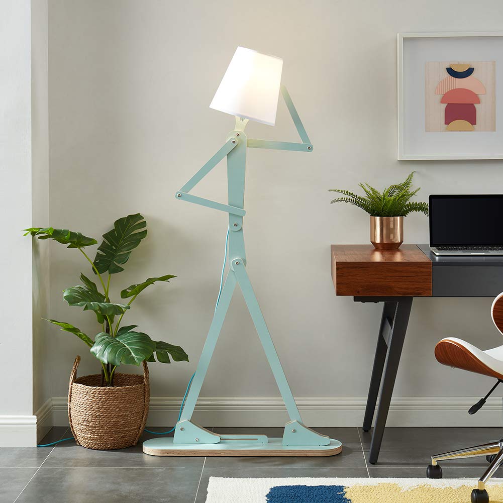 Hroome Cool Tall Decorative Floor Lamp Unique Aqua Blue Color Standing Adjustable Corner Reading Wood Lights For Living Room Kid